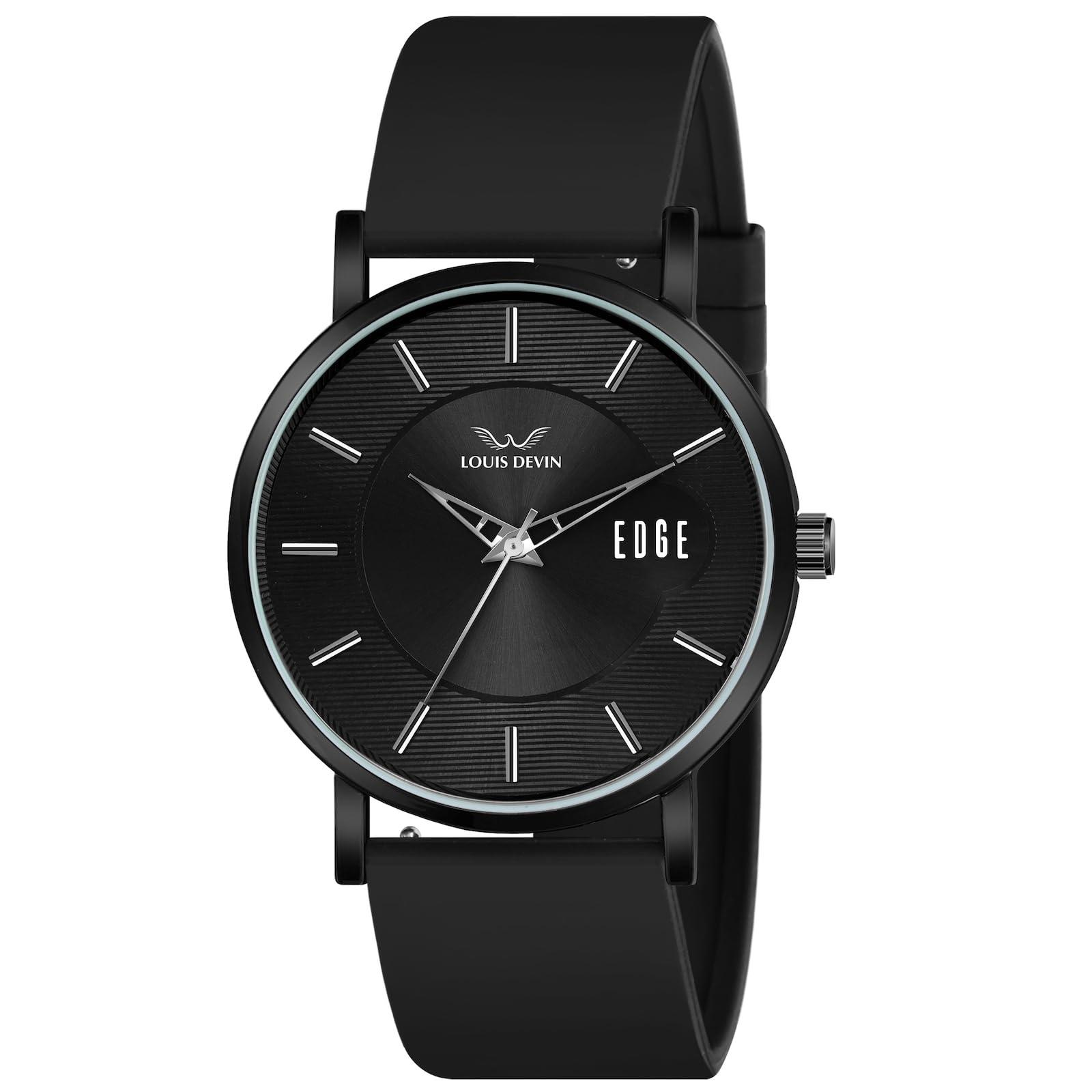 LOUIS DEVIN Black Silicone Strap Analog Wrist Watch for Men (Black Dial) | LD-GR092-BLACK