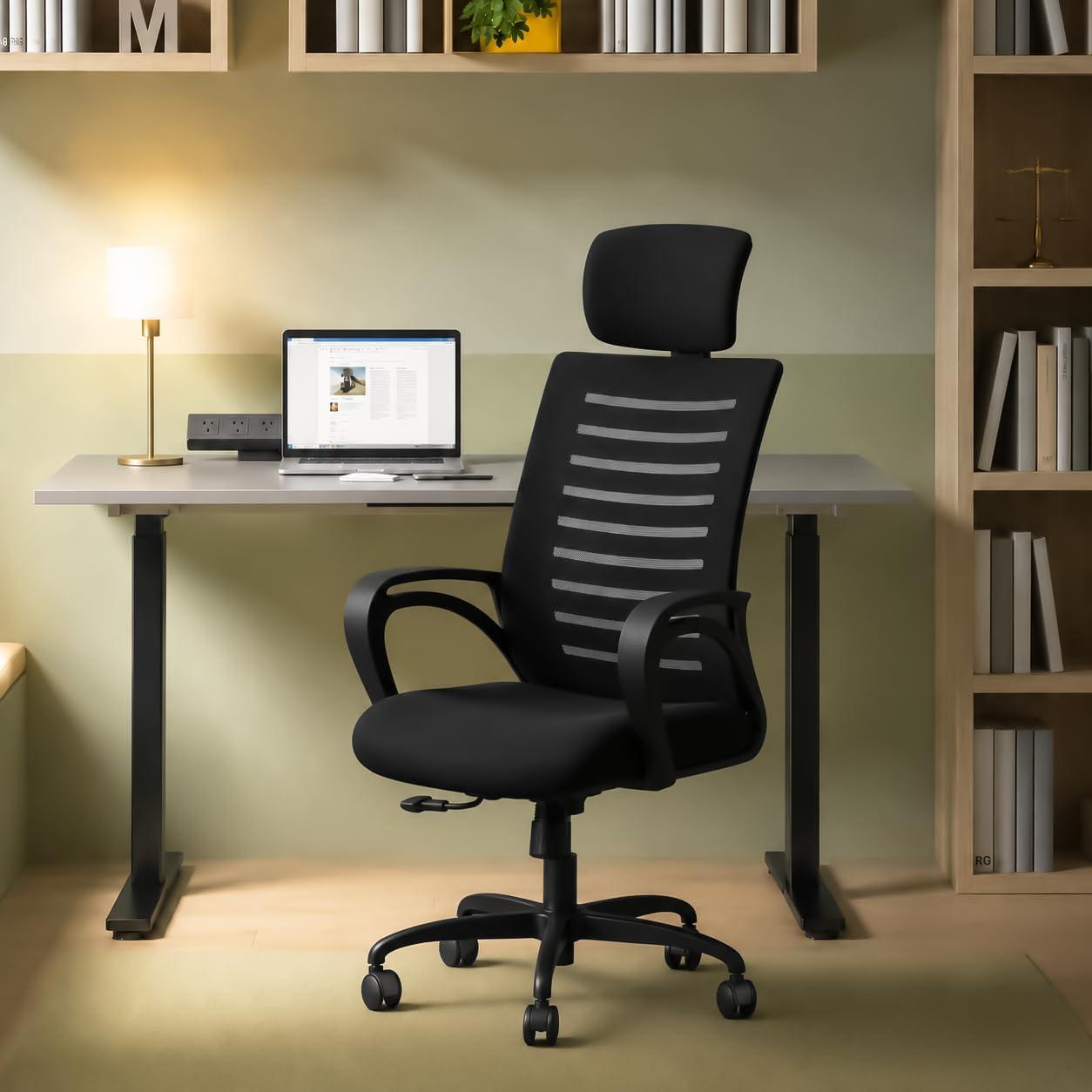 CELLBELL Desire C104 Mesh High Back Ergonomic Office Chair - Adjustable Seat Height, Sturdy Metal Base, Revolving Study & Computer Chair for Work from Home, Black