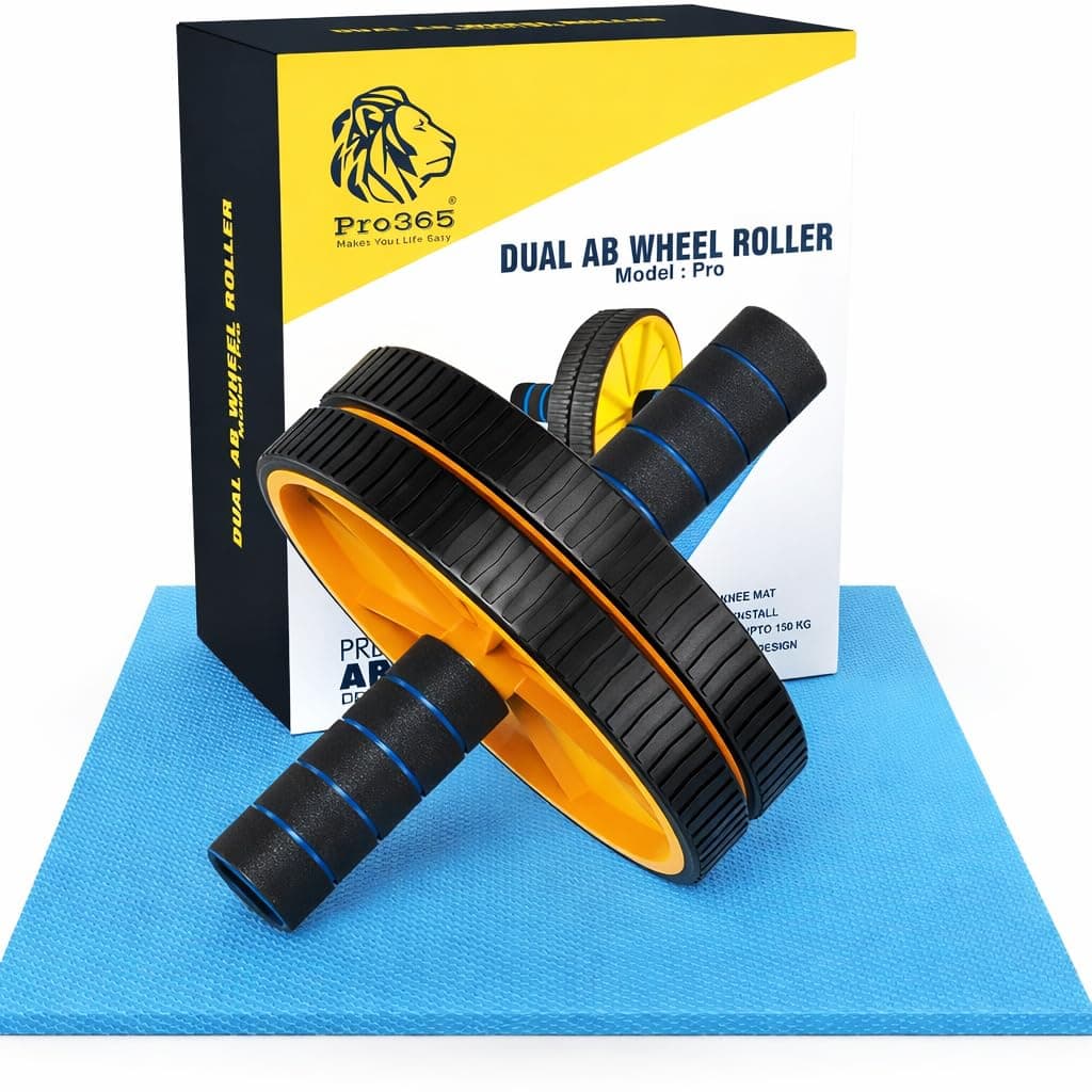 PRO365 Premium Ab Wheel Roller | Heavy Steel Rod | Core Home Workout Equipment 100 Kg | 6MM Knee Mat | Lifetime Brand Warranty