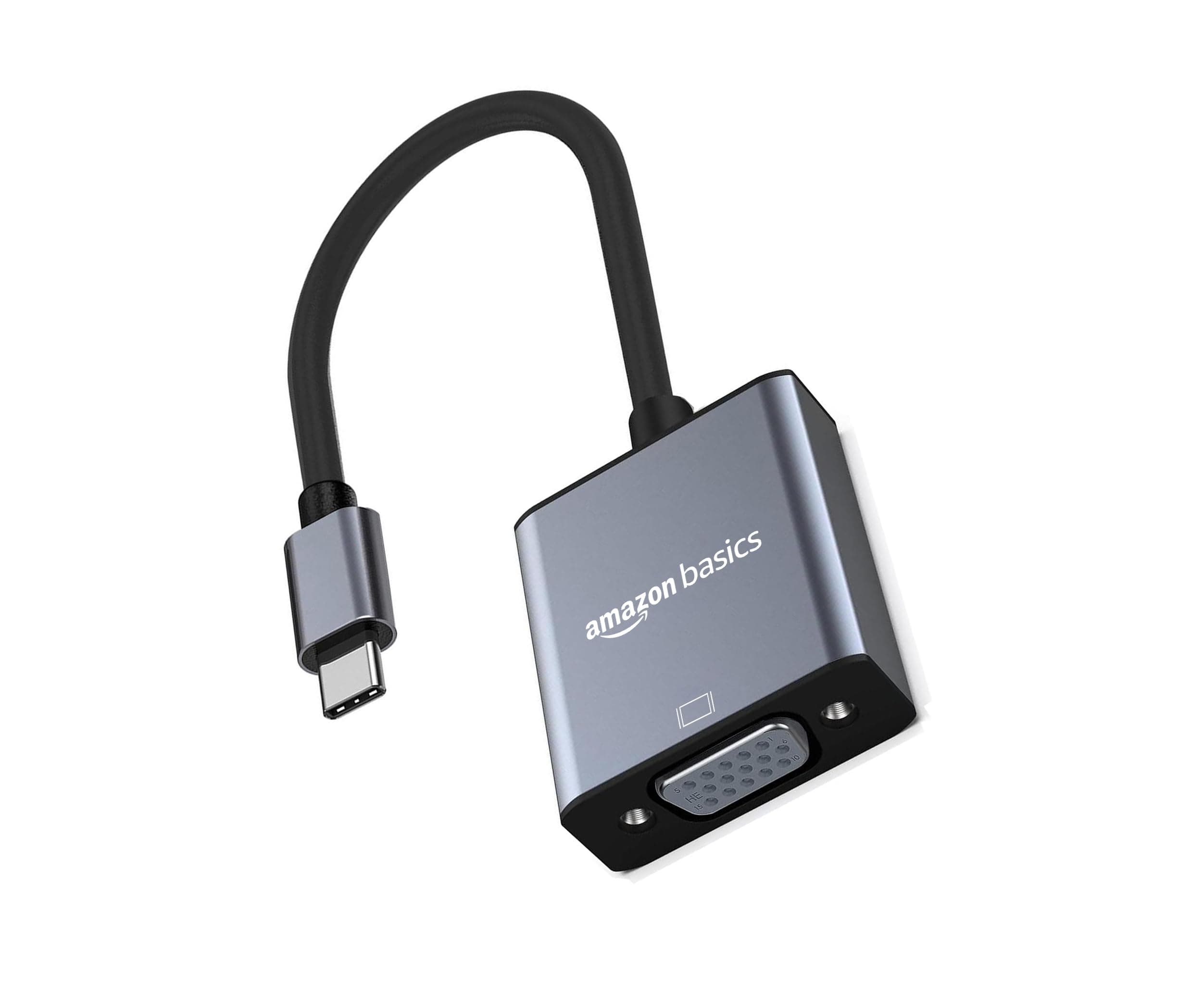 Amazon Basics USB-C to VGA Adapter - 1080p Full HD, Supports Resolutions up to 1920x1200, Aluminum Housing, Plug & Play, Compatible with MacBook Pro, iPad Pro, Chromebook, and More