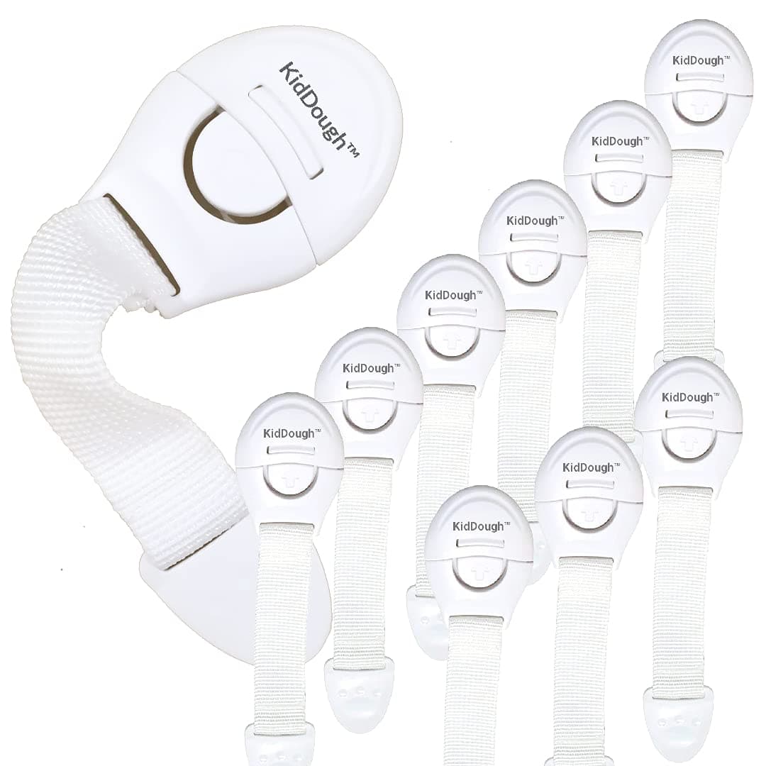 KidDough Furniture Safety Locks for Kids, Child Safety Locks for Drawers, Cabinets, Fridge, Cupboard Lock, Baby Proofing Product, Strong and Adhesive Safety Locks (White, 10 White Locks)