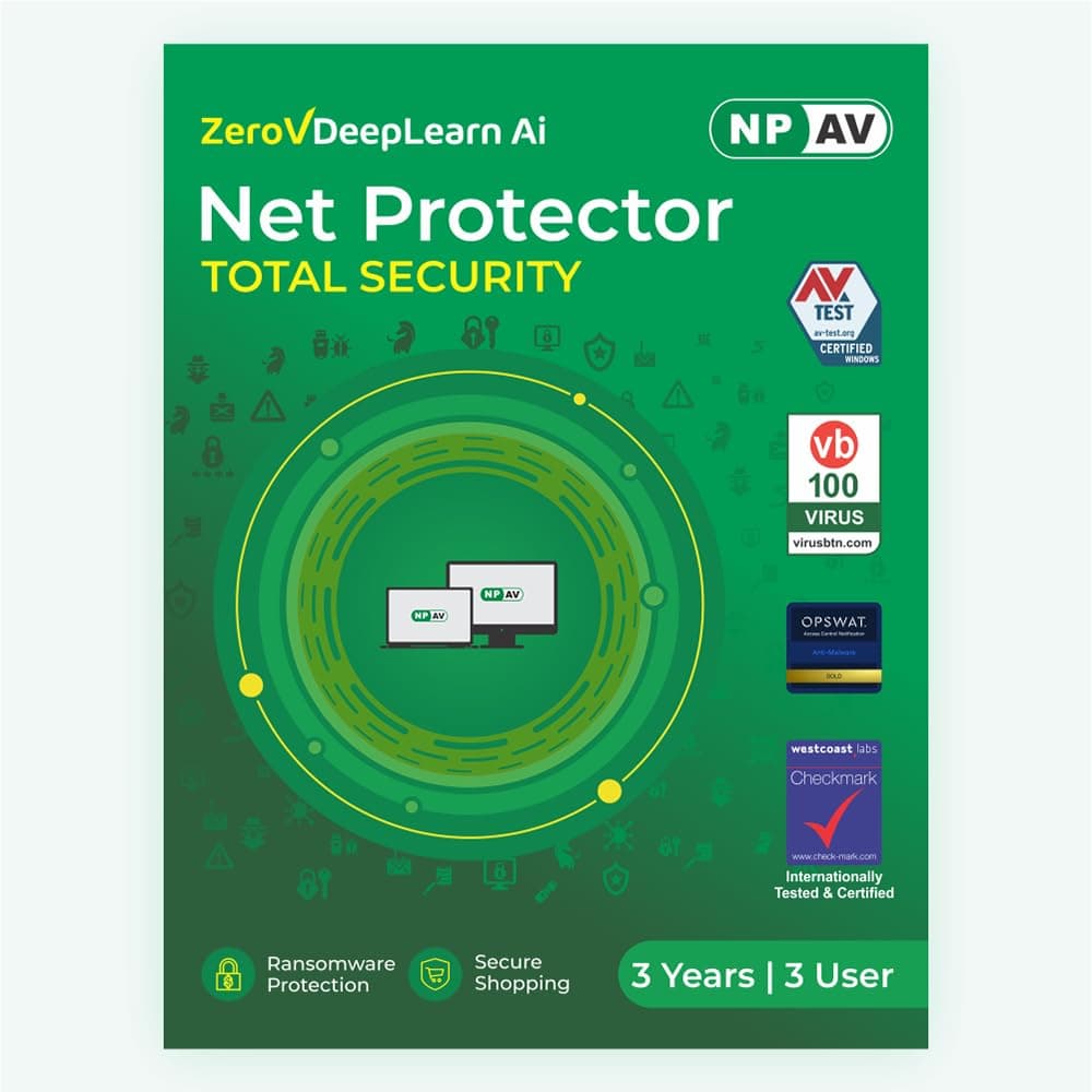 Net Protector Antivirus - Total Security 2026 | Windows PC/Laptop | 3 Year - 3 PC with ZeroVDeepLearn Ai (Email Delivery in 1 Hour - No CD)