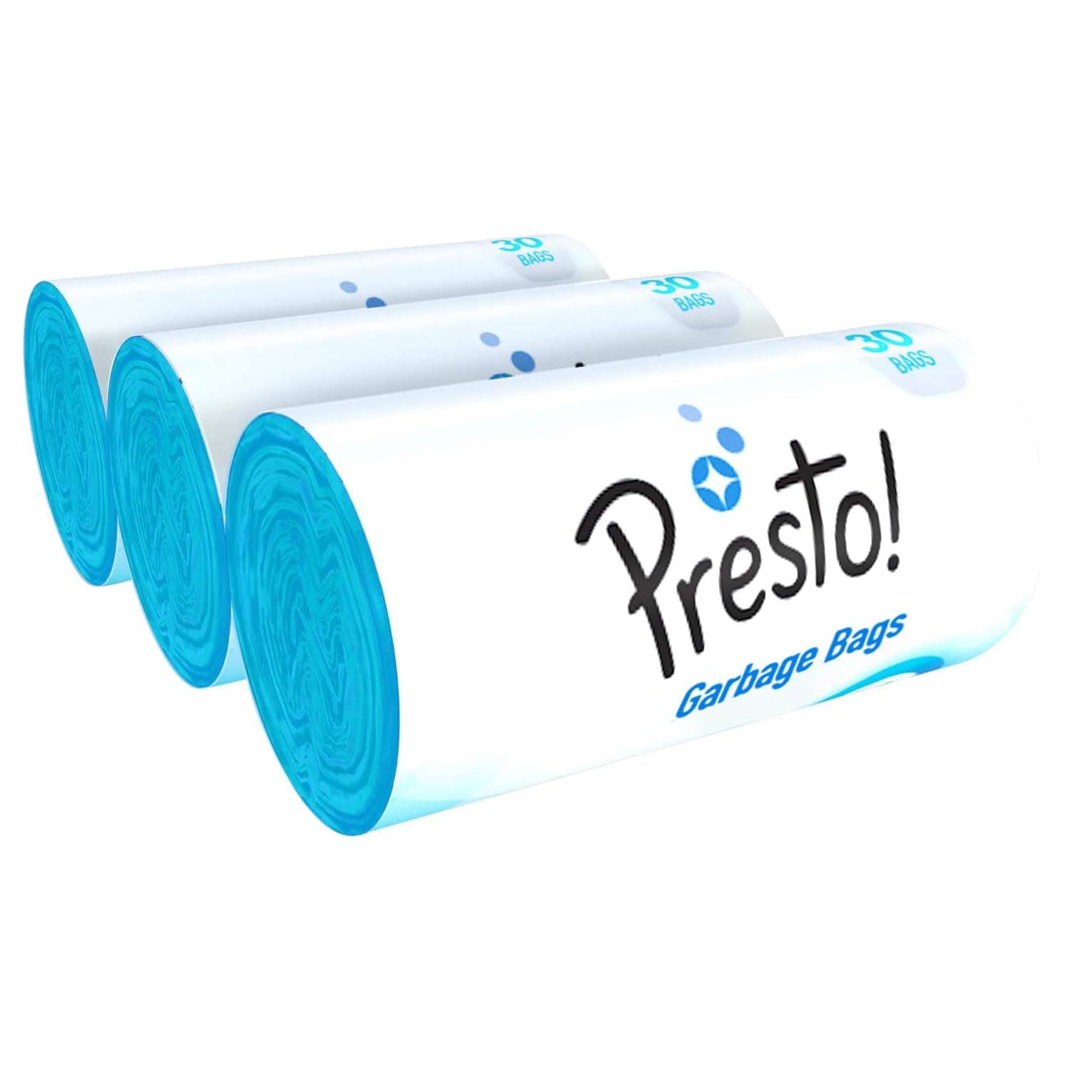 Amazon Brand - Presto! Garbage Bags | Medium | 90 Count | 30 Bags X 3 Rolls | 19 X 21 Inches | For Dry Waste | Blue