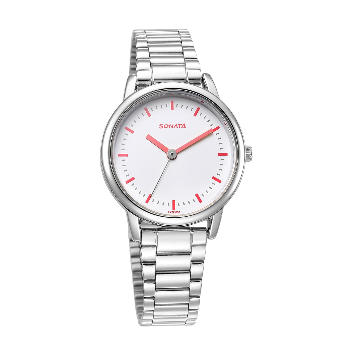 Sonata Plain 3 Hands Metal White Round Dial Steel Colour Stainless Steel Strap Womens Watch - 8172SM02