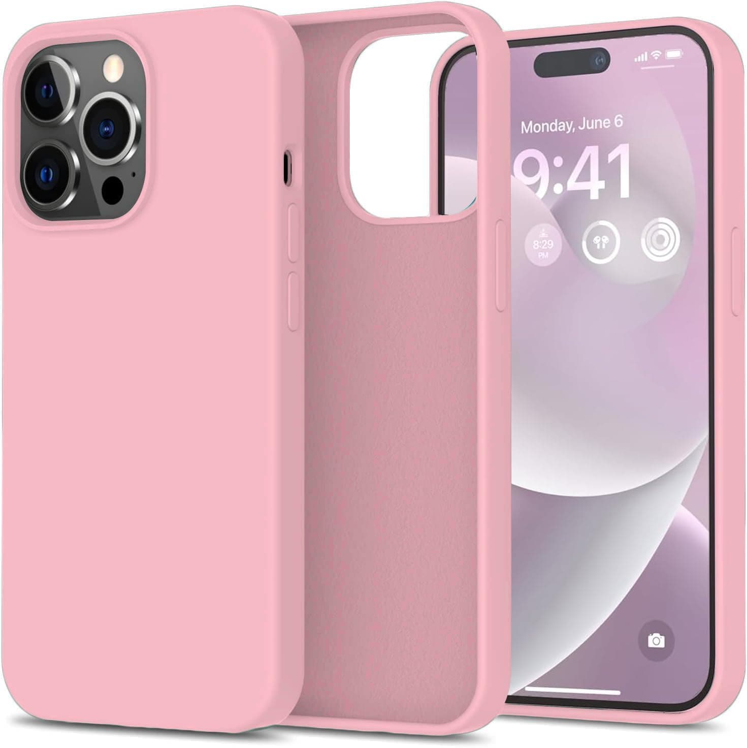 DIZORO® Microfiber Candy Case Compatible for iPhone 14 PRO, Shockproof Slim Back Cover Liquid Silicone Case (Baby Pink)