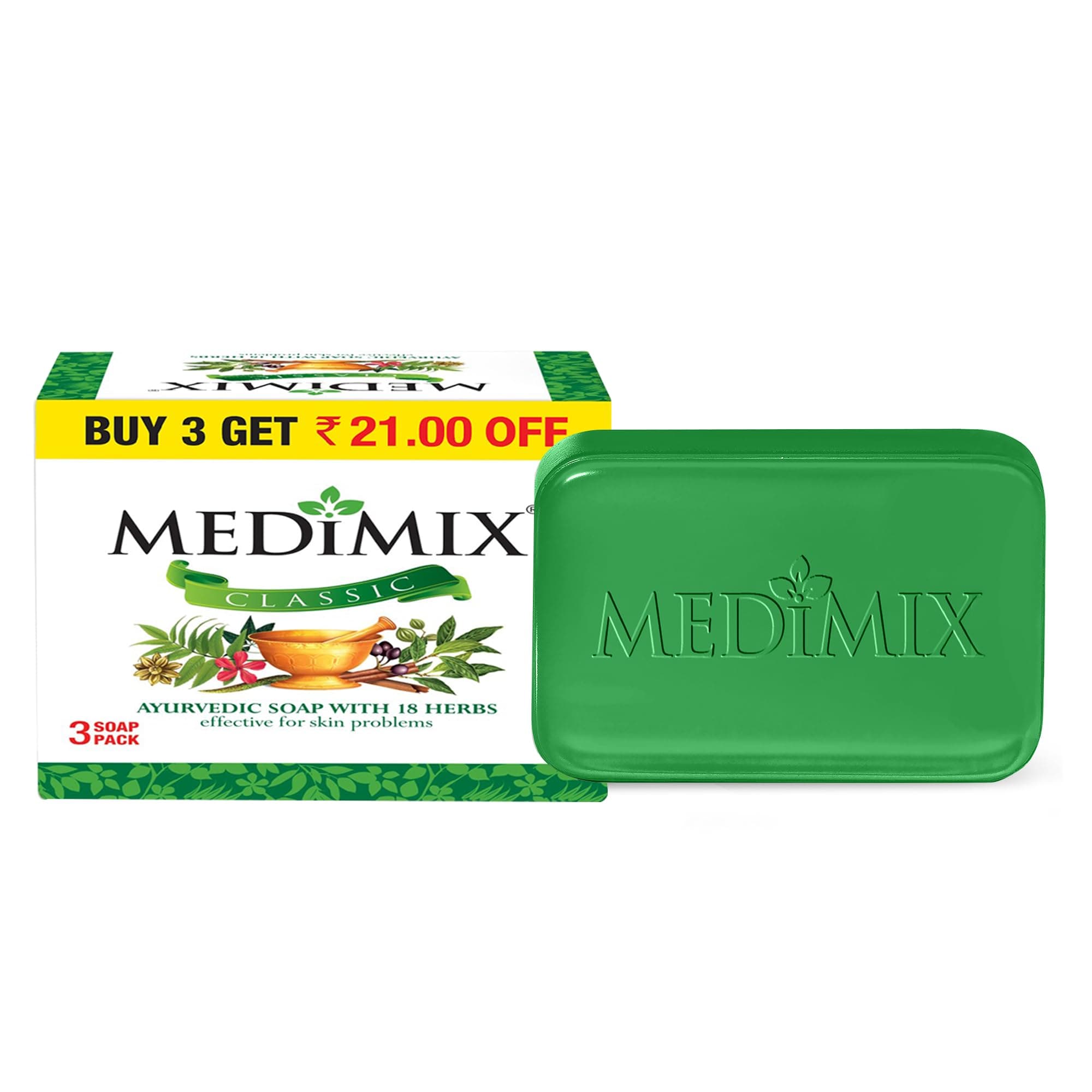 Medimix Classic Ayurvedic Traditionally Made Soap 125g (Combo Pack of 3) | Infused with 18 Herbs | Effective for Skin Problems