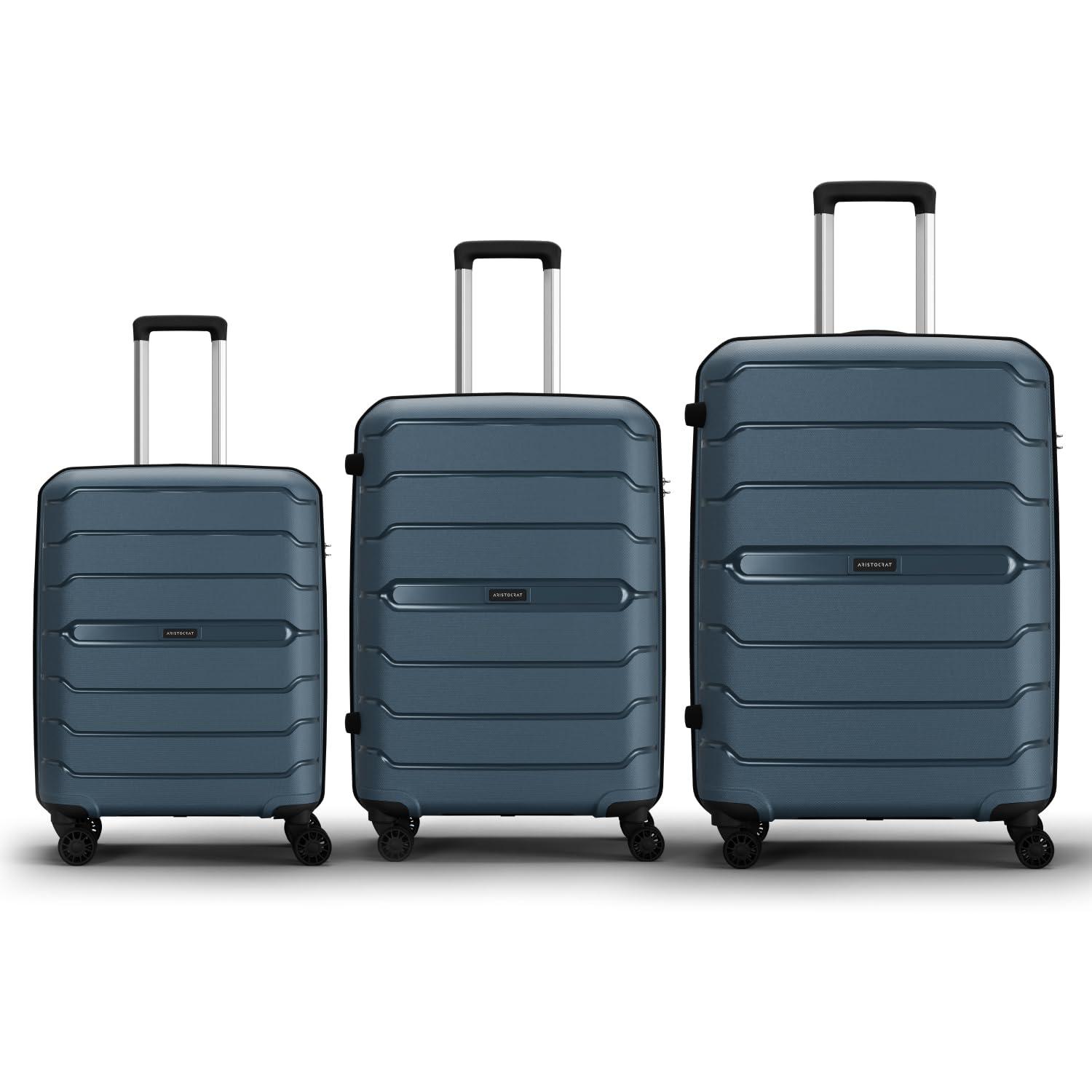 Aristocrat Liberty Set of 3 (Cabin+Medium+Large) Trolley Bag, 58+68+78Cm | Combination Lock | 8 Wheels | 5 Years International Warranty | Spanish Blue