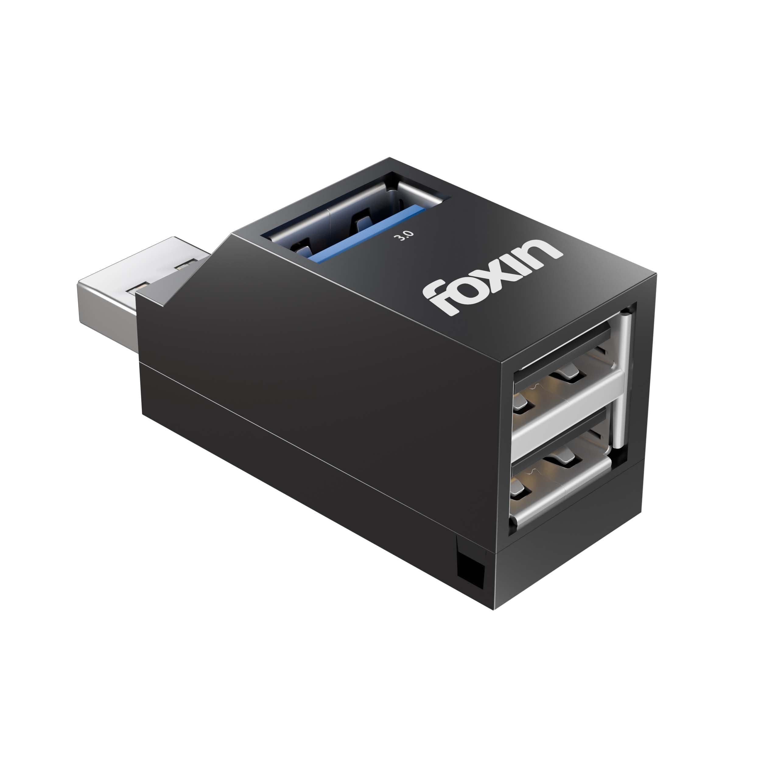 Foxin 3-Port USB Hub Dock (1 x USB 3.0 + 2 x USB 2.0), High-Speed Data Transfer up to 5Gbps, 3-in-1 Multiport Adapter, Multi-OS Compatible Plug & Play USB Hub for Laptops, PCs & Mac - FUH 003