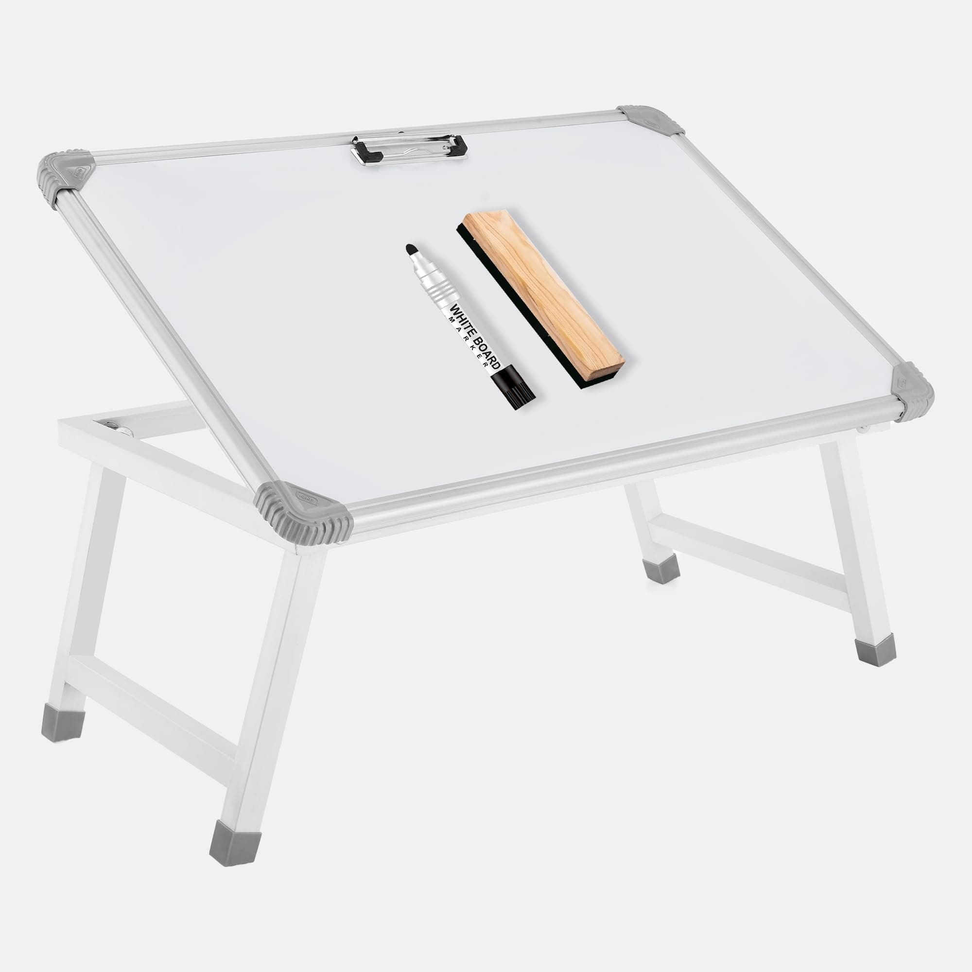 Eduway Multipurpose White Board Study Laptop Table for Student | with Adjustable Height Bed Table for Kids | Portable Laptop Table for Home, Office & Presentation | Include with 1 Marker & 1 Duster