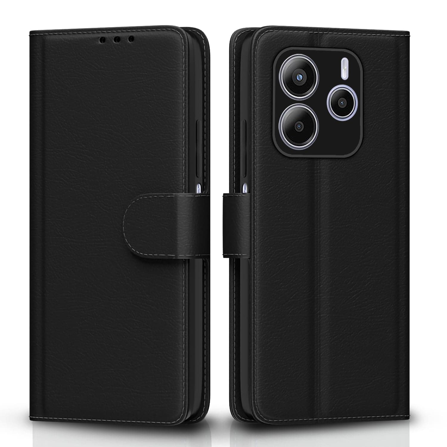 Pikkme Flip Cover for Redmi Note 14 5G | Leather Finish | Shockproof with Card Pockets & Wallet Stand | Ultimate Protection Case(Black)