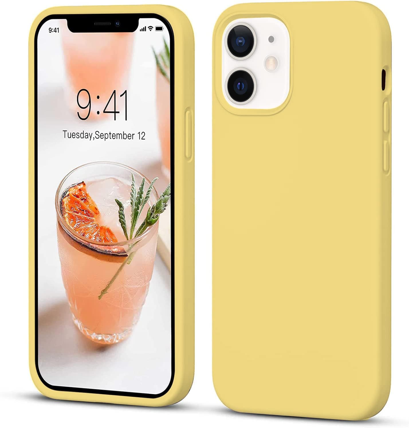 DIZORO® Microfiber Candy Case Compatible for iPhone 12 / iPhone 12 Pro 6.1 inch, Shockproof Slim Back Cover Liquid Silicone Case- Yellow