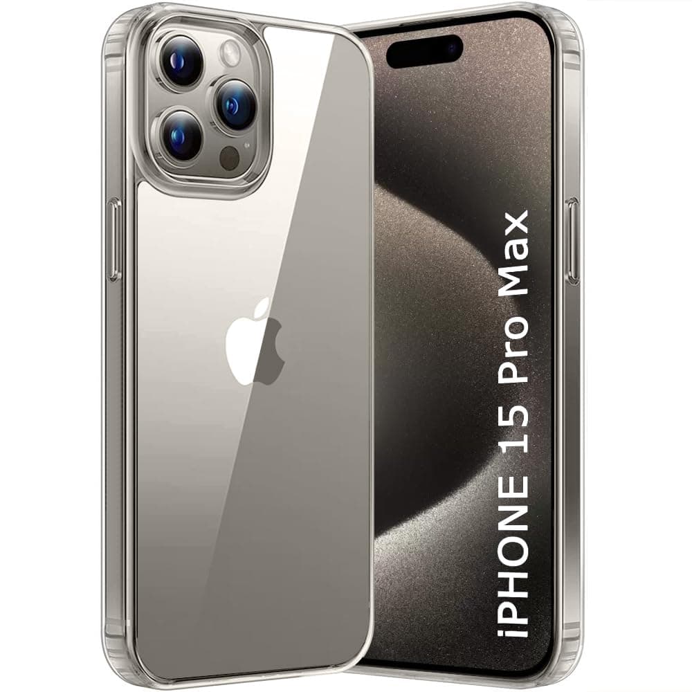 TheGiftKart Ultra-Hybrid Crystal Clear Back Case Cover for iPhone 15 Pro Max | Shockproof Design | Hard Back Cover Case for iPhone 15 Pro Max (PC & TPU, Transparent)