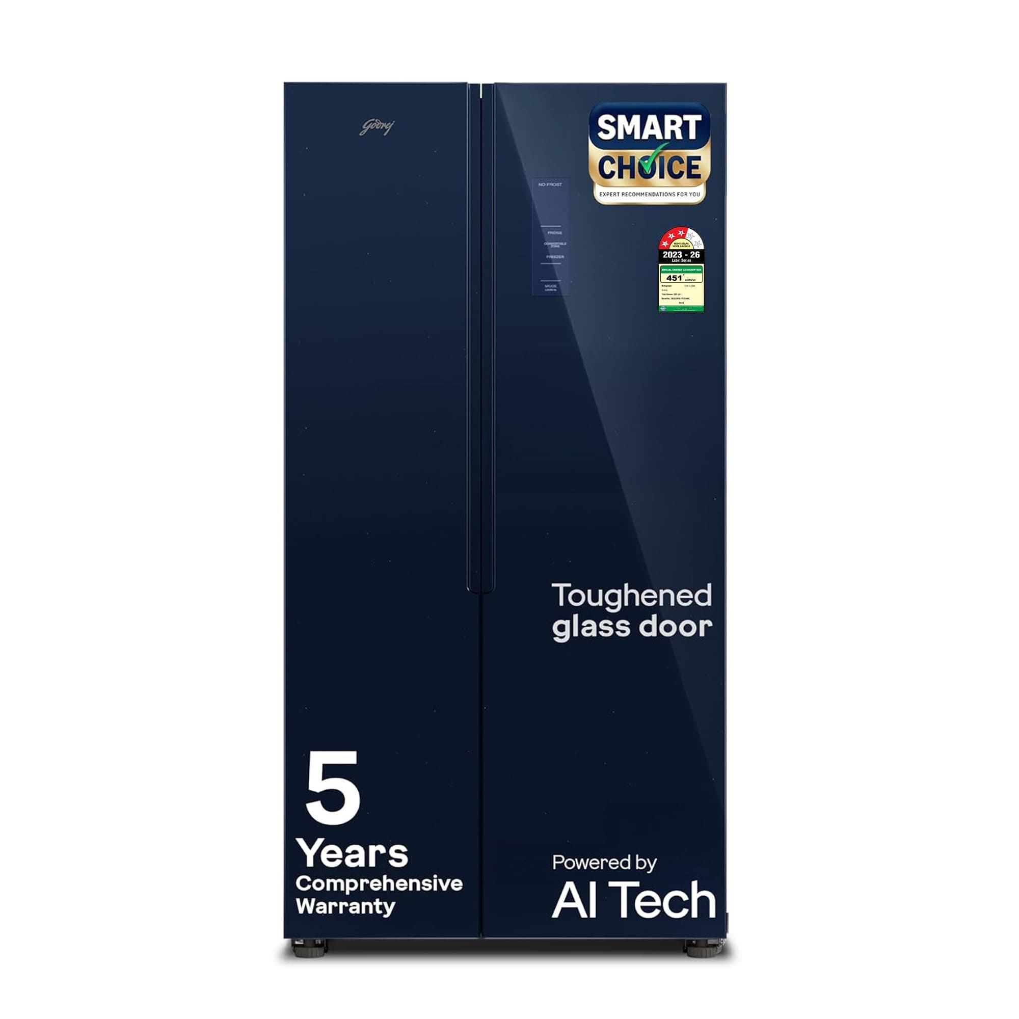 Godrej 600L 3Star 5 Years Comprehensive Warranty Smart Convertible Zones | Toughened Glass Door | Side by Side Refrigerator (2025 Model, RS EONVELVET 646C RIT SM BL, Storm Blue)