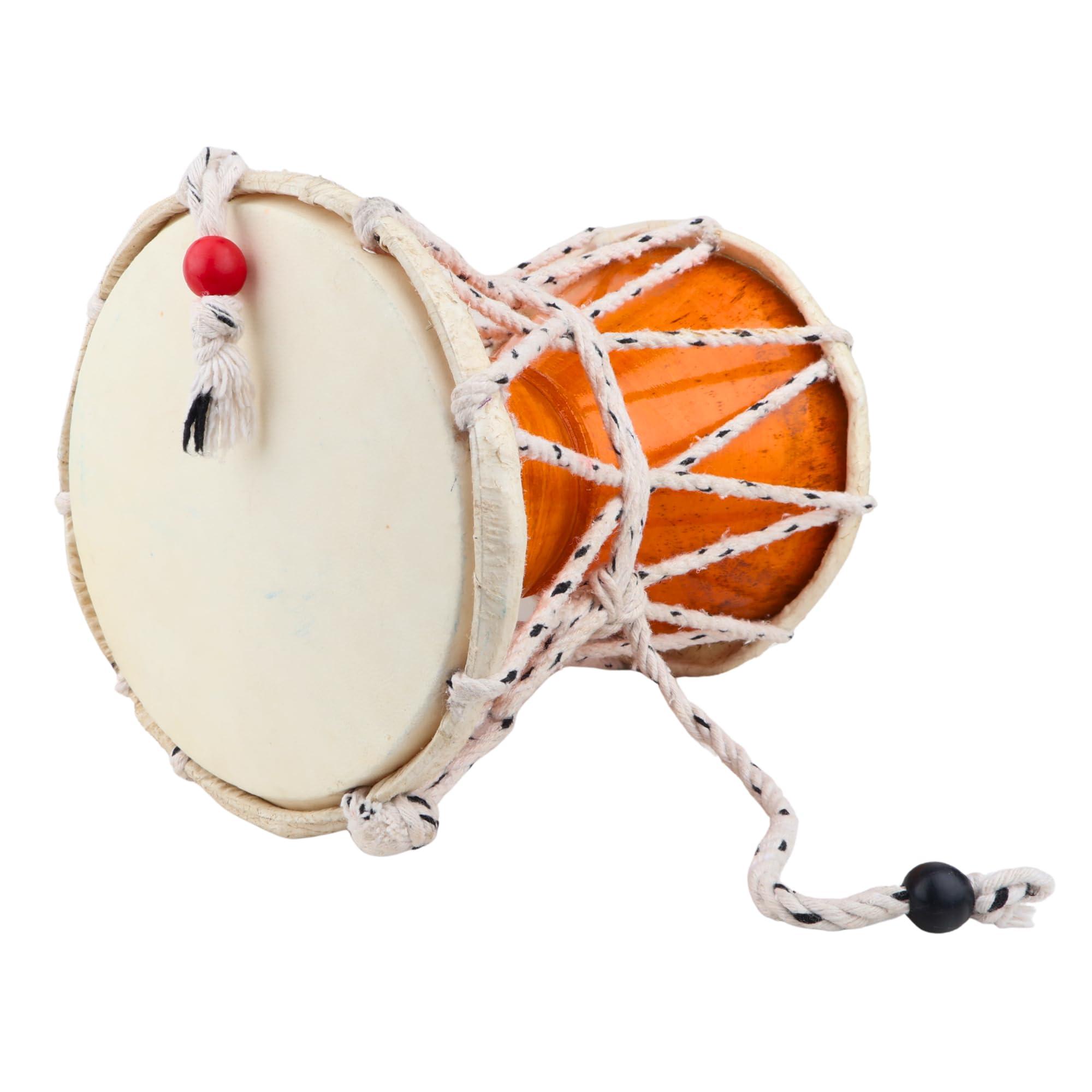 Yoshiva Handmade Lord Shiva Wooden Damru/Handmade Damroo for Folk Bhajan Kirtan Pooja | Indian Musical Instrument Damru | Toy Gift | Lord Krishna Shiva Damaru's for Kirtan (Multicoloured) (9 Inch)