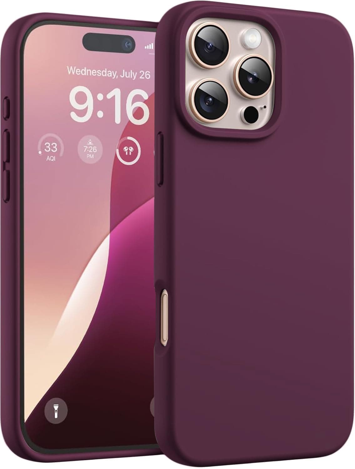 DIZORO Compatible for iPhone 16 Pro Case 6.3, Slim Liquid Silicone 3 Layers Full Covered Soft Gel Rubber Phone Case Protective Cover 6.3 Inch (Wine Red)