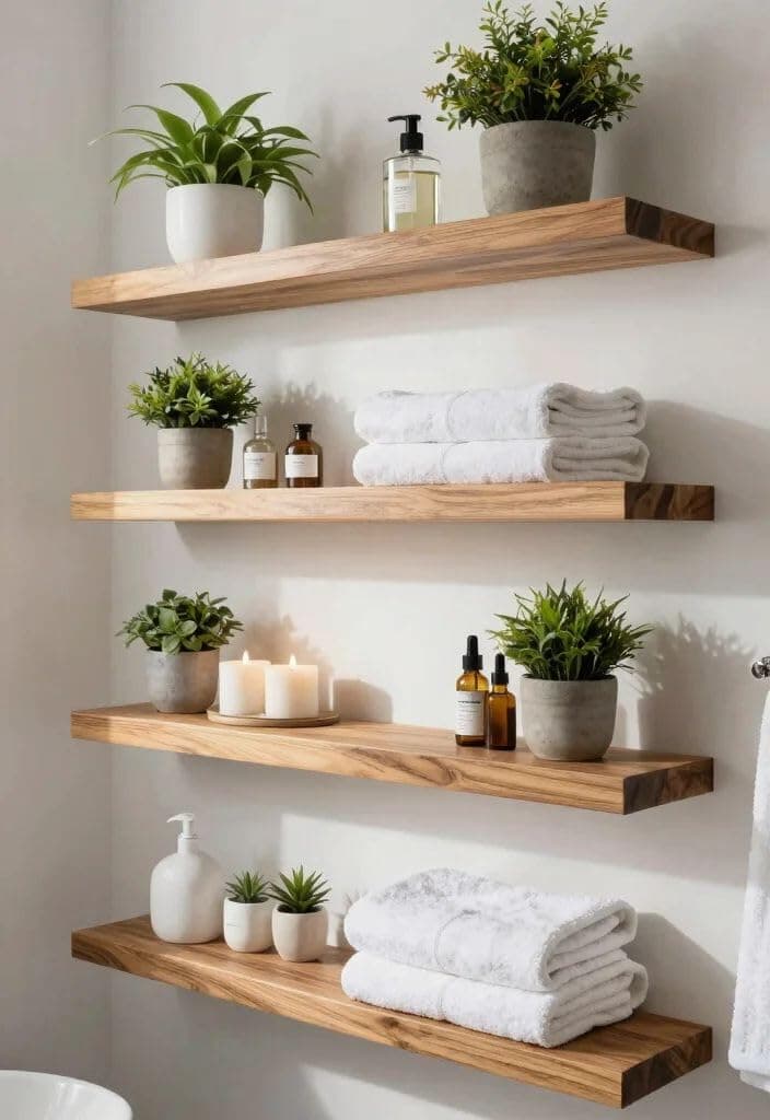 HIURYD Solid Wood Floating Wall Shelves Set of | Rustic Wooden Display Shelves for Living Room, Bedroom, Kitchen & Bathroom | Heavy Duty Wall Mounted Shelves (20 inches, 4 Shelves)