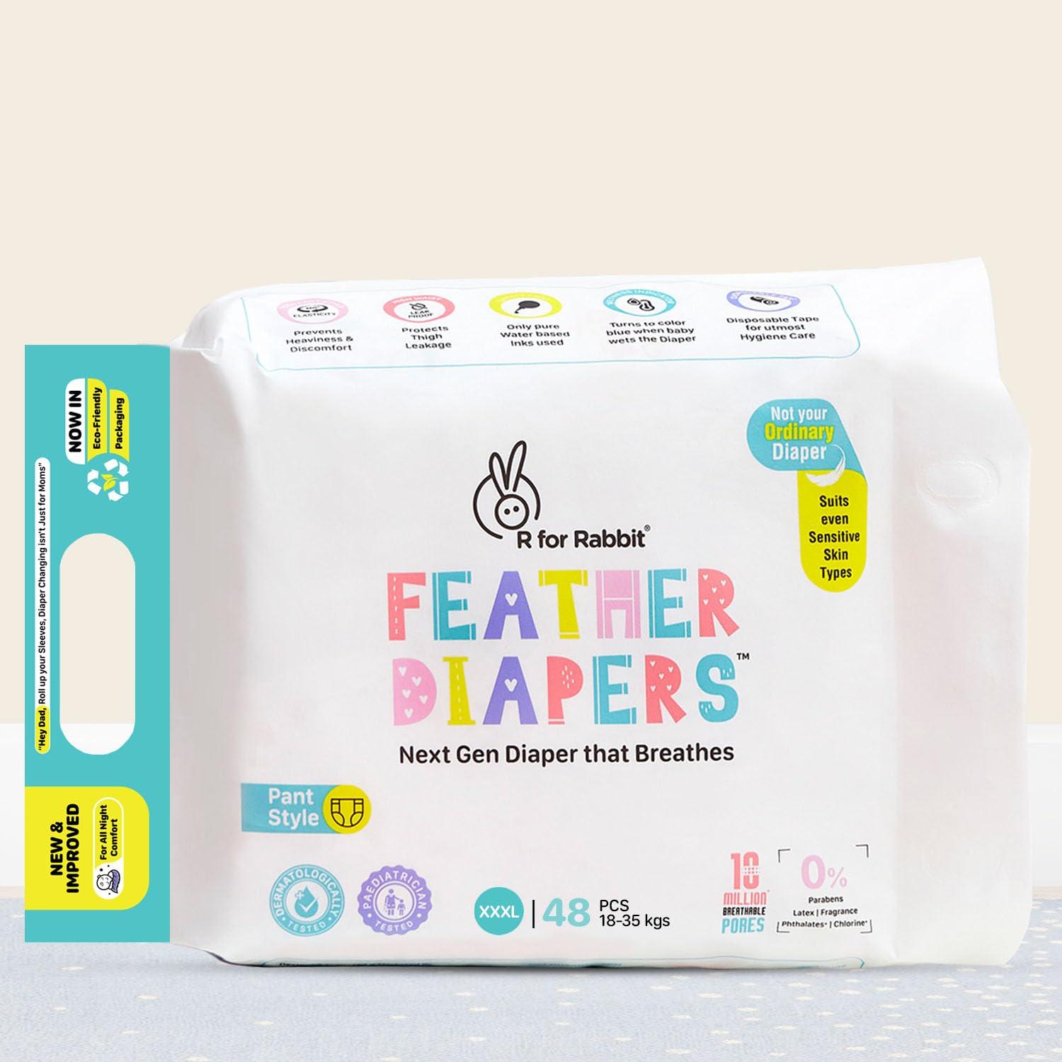 R for Rabbit Pant Style Feather Diaper XXXL Size for Baby 18+ kgs 48 Units (24 Count, Combo Pack of 2)