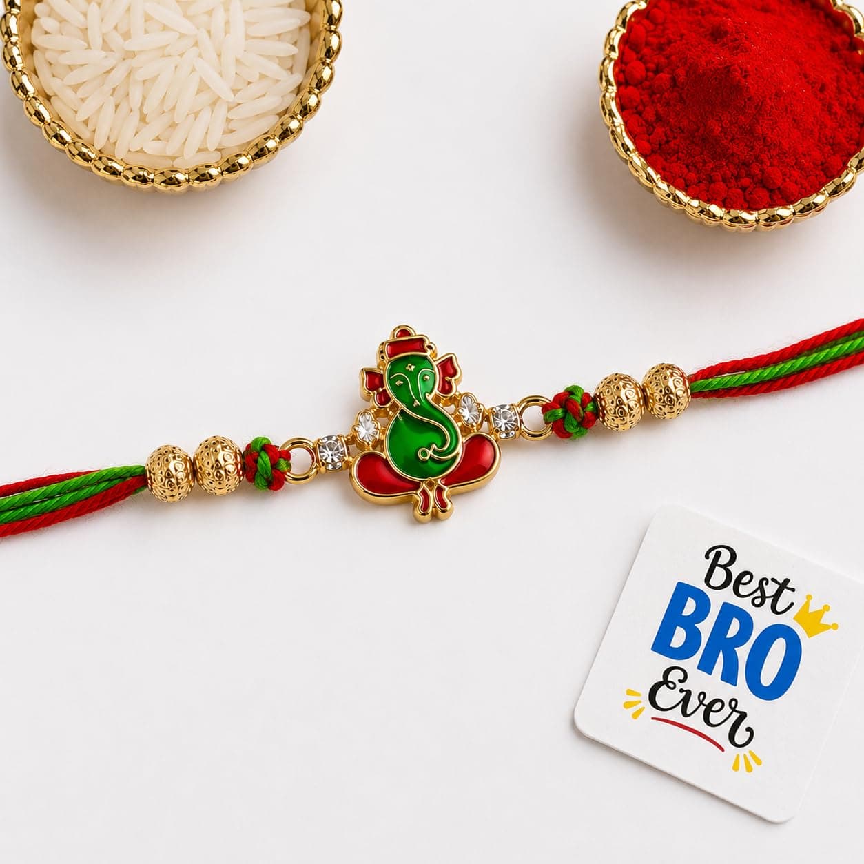 eCraftIndia Blessing Lord Ganesha Rakhi for Brother Bhaiya | Raksha Bandhan Rakhi for Bhai | Best Bro Ever Fridge Magnet | Roli Chawal Pack