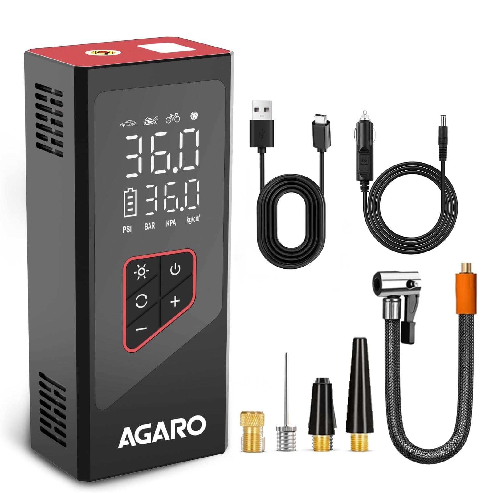AGARO Regency Cordless Tyre Inflator, Rechargeable, 6000 mAh (3 * 2000) Batteries, Up to 150 PSI Air Pump for Car, Bike, Foot Balls, Inflatables, Portable Air Compressor, Power Bank, Multipurpose Use