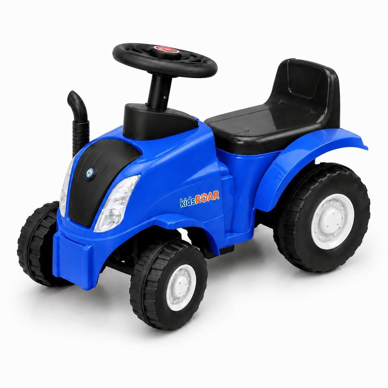kidsROAR Push Ride On Car for Kids 1-5 Years | Baby Push Car with Music, 3D Lights & Backrest | Premium Ride On Toy Supports Up to 35kg (Tractor, Blue)