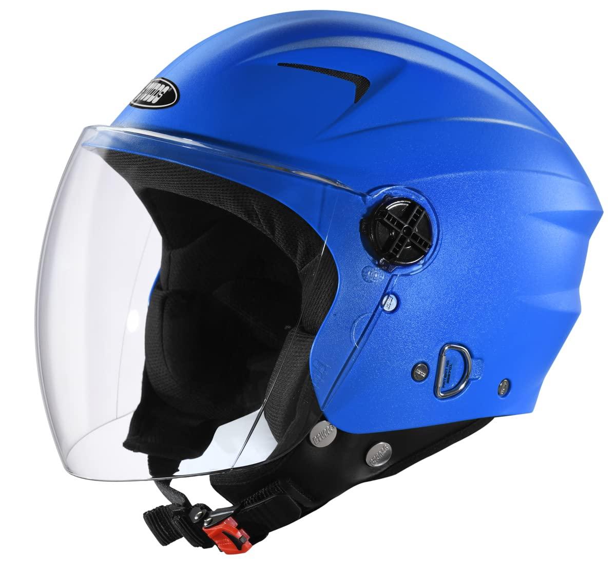 STUDDS RAY ISI Certified Open FACE Helmet for Men and Women with D - Ring Lock (Blue-XL)
