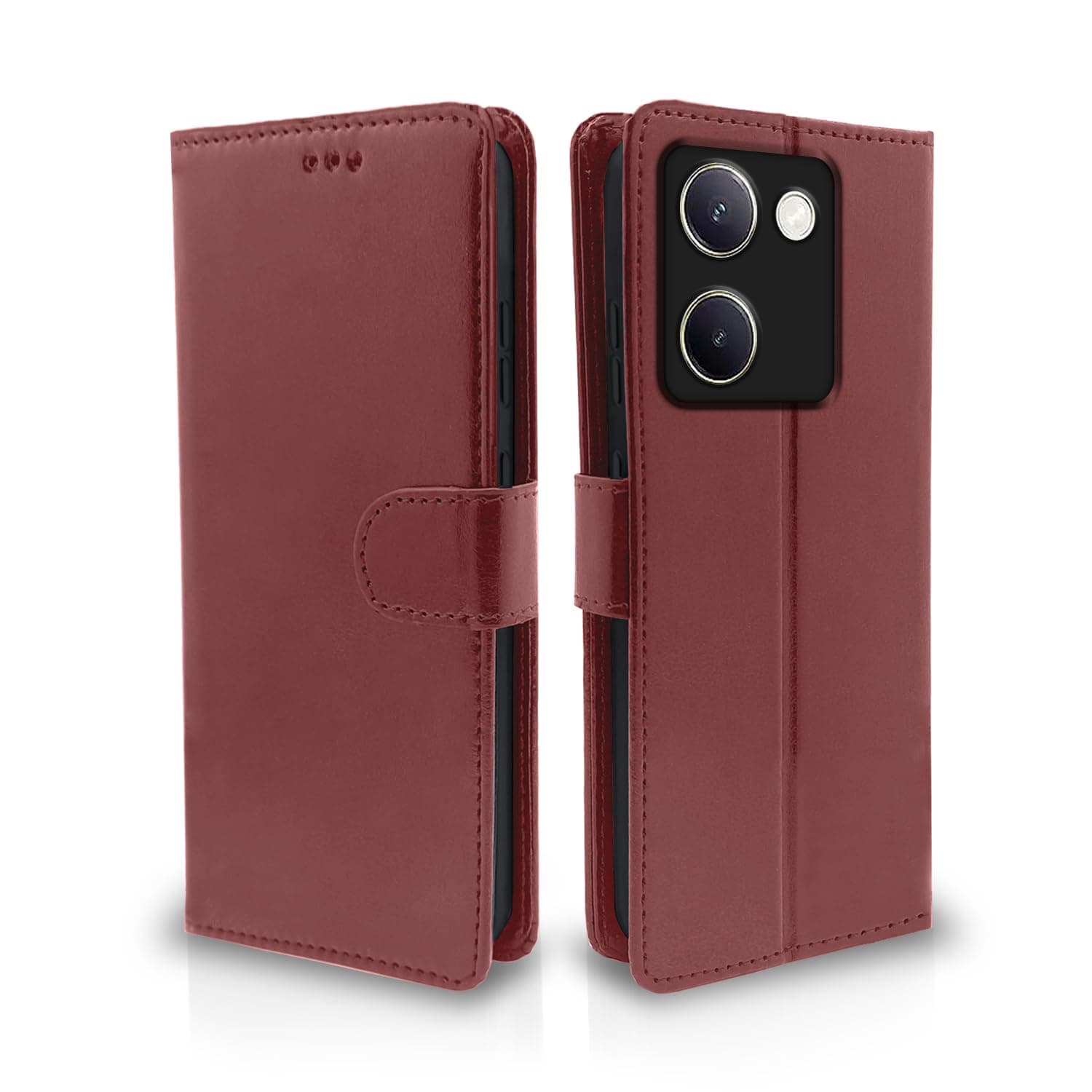 Pikkme Vivo Y200 Pro 5G Flip Cover Leather Finish | Inside TPU with Card Pockets | Wallet Stand and Shock Proof | Complete Protection Flip Case (Brown)