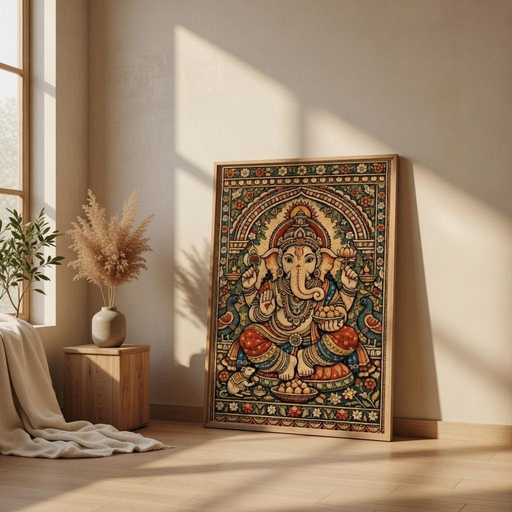 SAF Lord Ganesha Wall Art with Wooden Frame | Traditional Ganpati HD UV Laminated Print on MDF | Spiritual Hindu God Painting for Living Room Pooja Room Office Decor 13.5 x 19.5 Inch