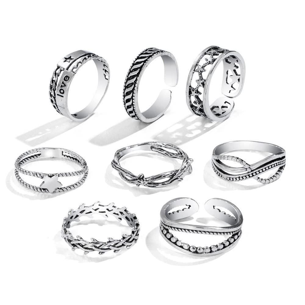 Shining Diva Fashion Latest Stylish Metal Boho Midi Finger Rings for Women and Girls - Set of 8 (rrsd14216r), Silver