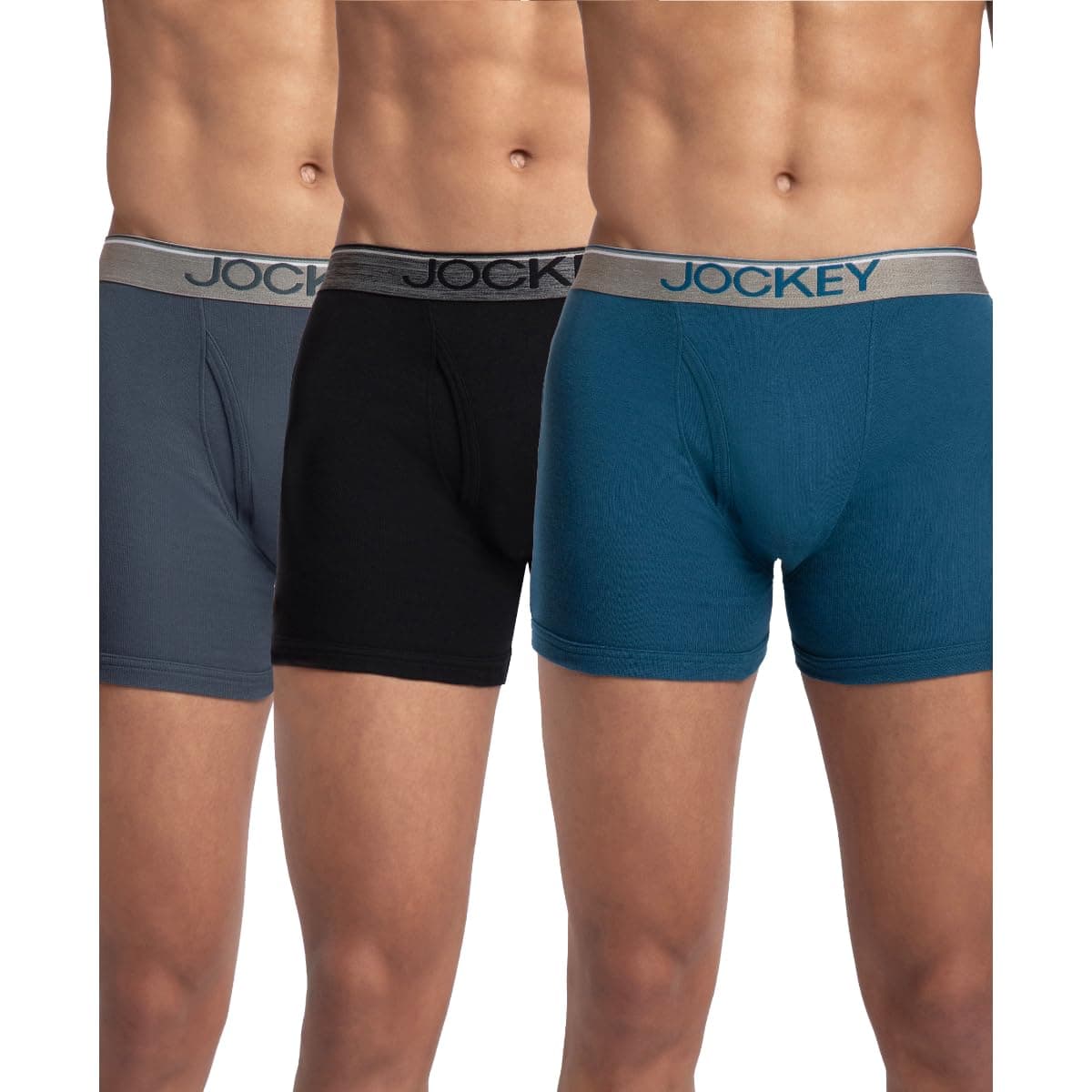 Jockey 8009 Men's Super Combed Cotton Rib Solid Boxer Brief with Ultrasoft Waistband (Pack of 3)_Multi Colour_M