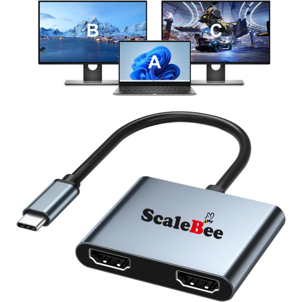 Scalebee USB Type C Dual HDMI Adapter Splitter Extended 4K@60hz