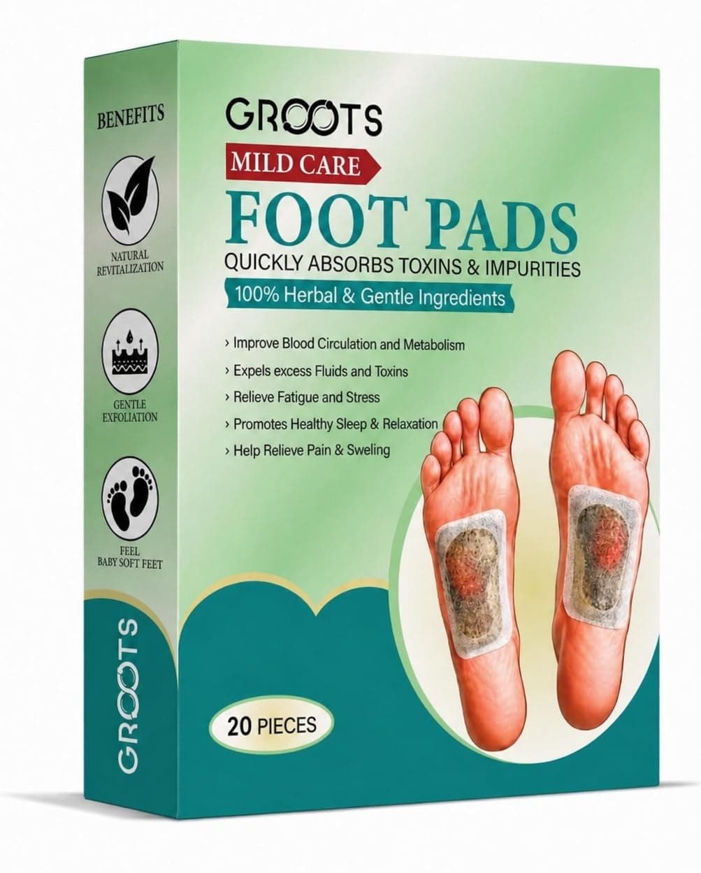 GROOTS Premium Foot pads, Foot Patches Stress Relief Patch Solution, Toxin Remover cleansing , Pain Relief ,Weight Loss Sleep Patch for Detoxification, For Men & Women (1 BOXES = 20 Patches) (pack of 1)