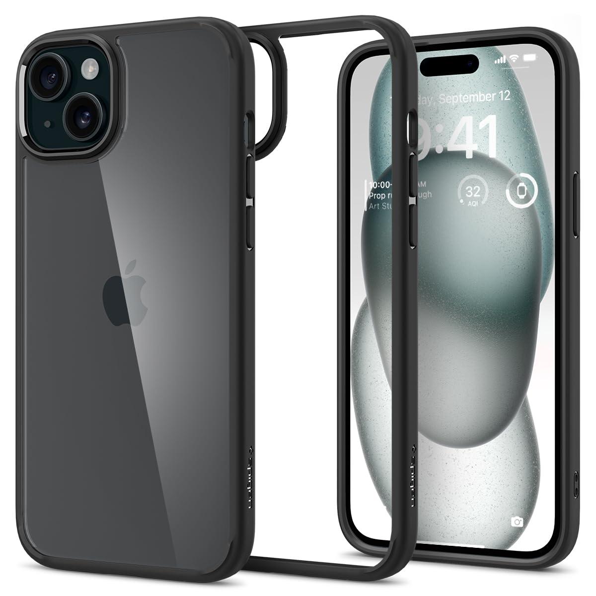 Spigen Ultra Hybrid Back Cover Case for iPhone 15, Durable Hybrid Structure, Air Cushion Technology - Polycarbonate + TPU | Matte Black