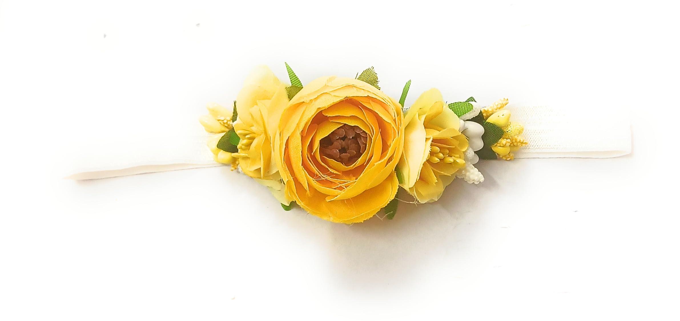 CRAnsh Creations;Crafted with Love Handmade Floral cotton blend headbands for baby girls (0-2 years) clothing accessories Pack of 1 (Yellow, S)