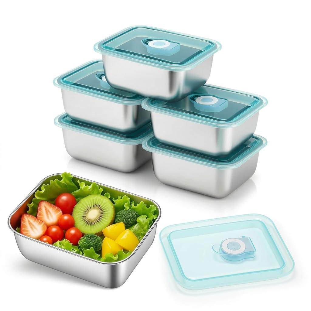 COLBEX Stainless Steel Food Storage Containers with Lids, Leakproof, Oven & Freezer Safe, Meal Prep & Lunch Boxes, Snack Container, Reusable Meal Prep Boxes, School, Office, Picnic (5)