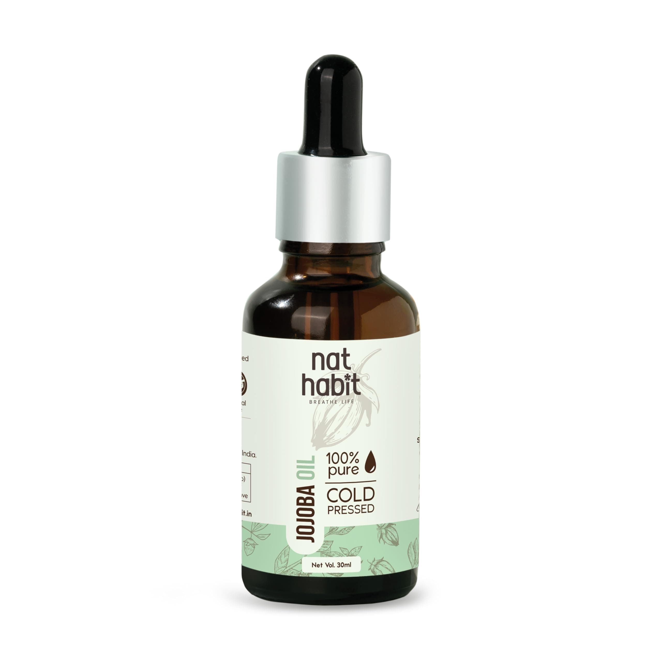 Nat Habit Cold Pressed 100% Pure Jojoba Oil for Skin & Hair With Vitamin E, Omega-9, Mineral Free - (30ml)