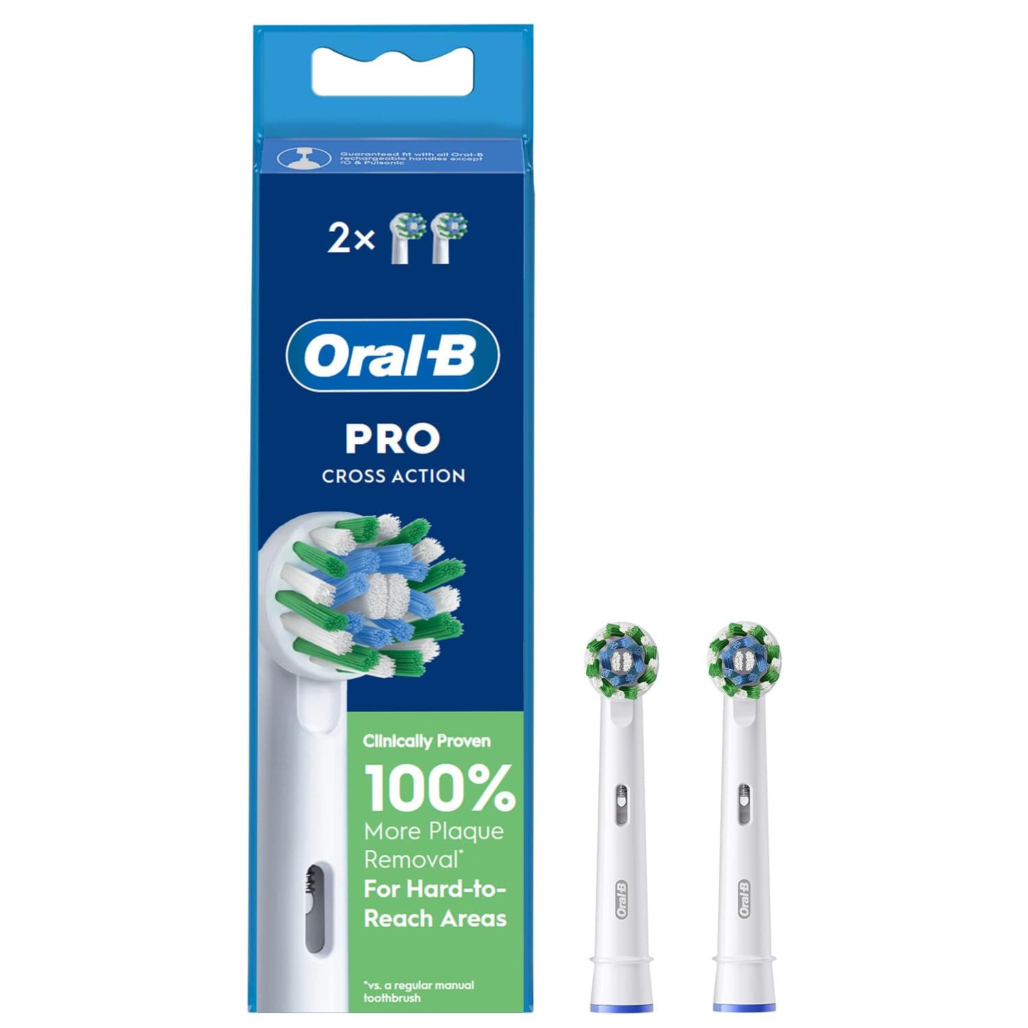 Oral-B ORIGINAL Cross Action Electric Toothbrush Soft Replacement Brush Heads [10X POWERFUL THAN COMPATIBLE PRODUCTS] For Vitalty,Pro,Smart Series, 2 refills, Deep clean between teeth