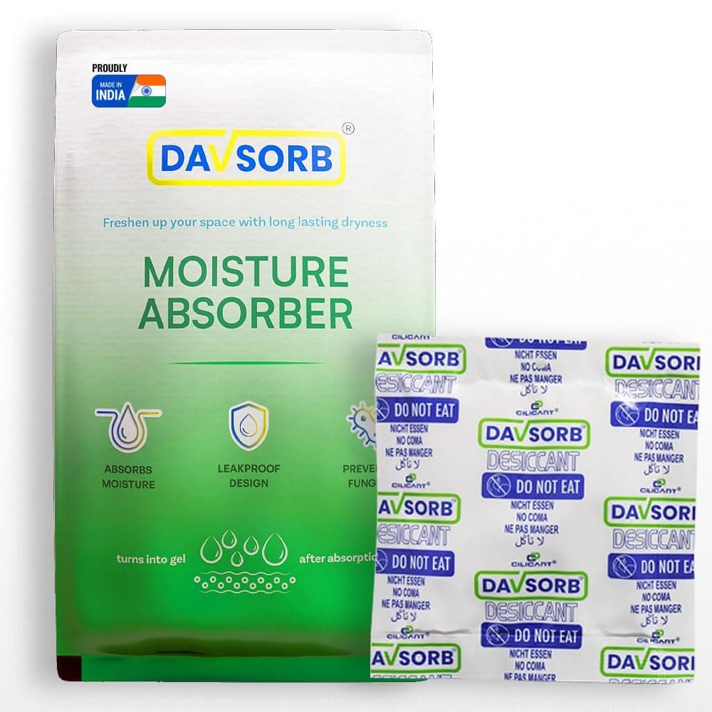 DAVSORB Moisture Absorber Packet - Prevent Fungus, Dampness & Musty Odour - (Approx 50 gm x 5 Packets), White Color