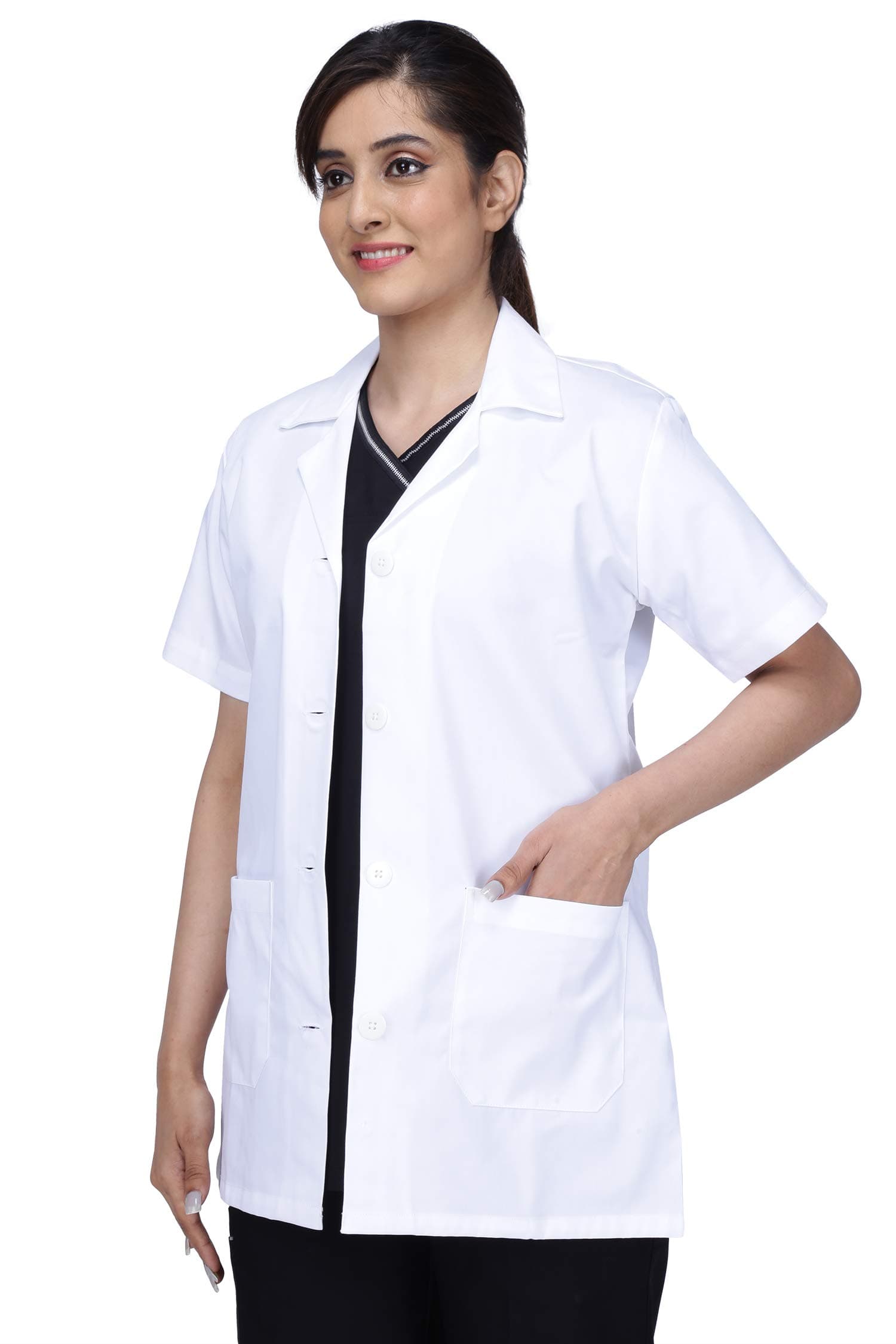 UNIFORM CRAFT Women's Lab Coat | Short Sleeve Poly Cotton | 2 Pocket Medical Uniform for Doctors, Nurses & Healthcare Professionals | Hospital & Clinic Wear – White, Size M