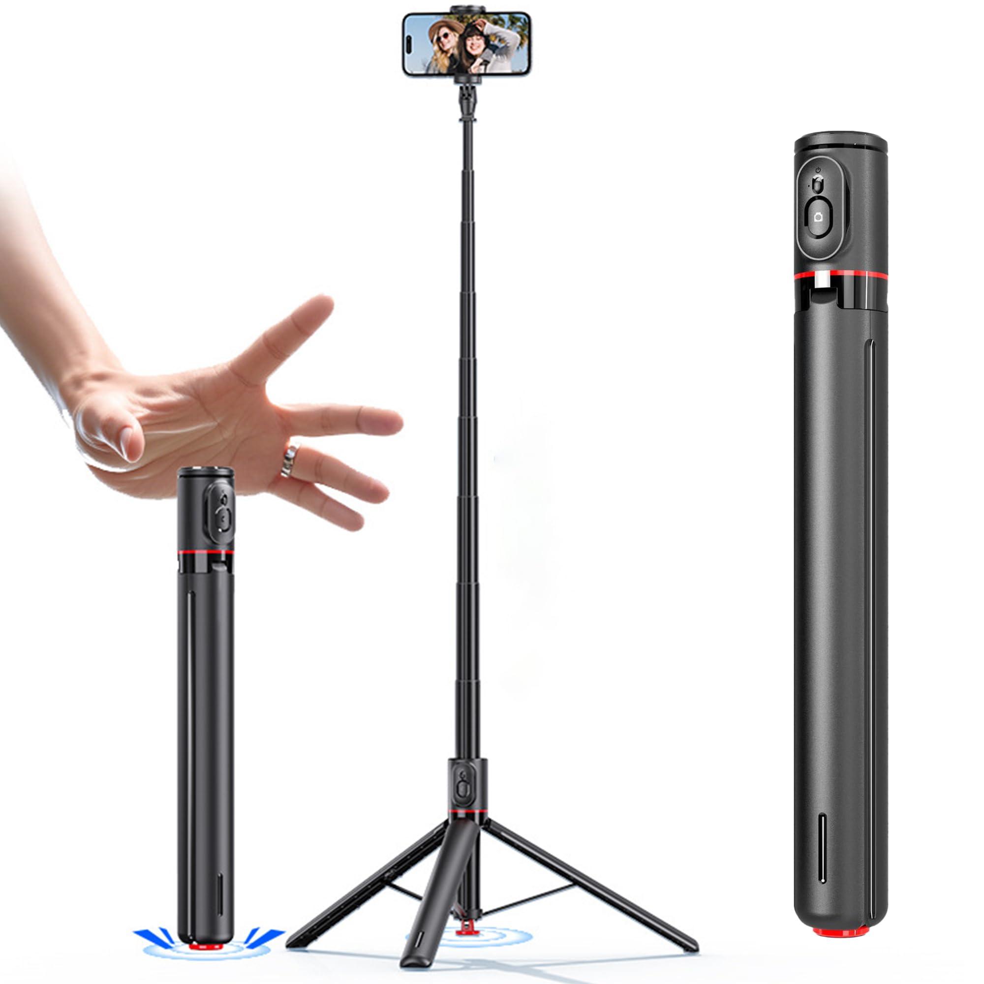 Kratos K15 Auto Open Long Selfie Stick Tripod Stand 69"/177cm, 360° Rotatable, One Piece Design Portable Travel Tripod for Vlog/Video Recording, Auto Pop Open for Hands-Free Photo & Live Video Shoot