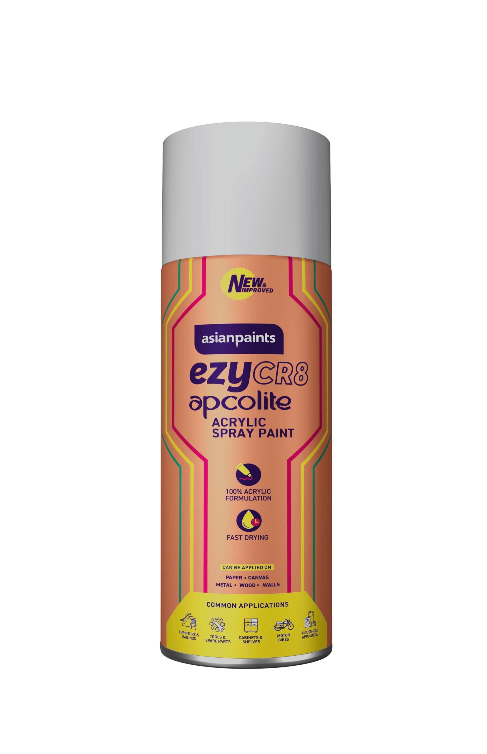 Asian Paints ezyCR8 Apcolite Spray Paint with Acrylic Quick Dry High Gloss Finish Multi-Purpose Multi-Surface DIY Aerosol Can for Car Bike Home Metal Wood Furniture Walls & Art Craft (1Pc, 400ml)