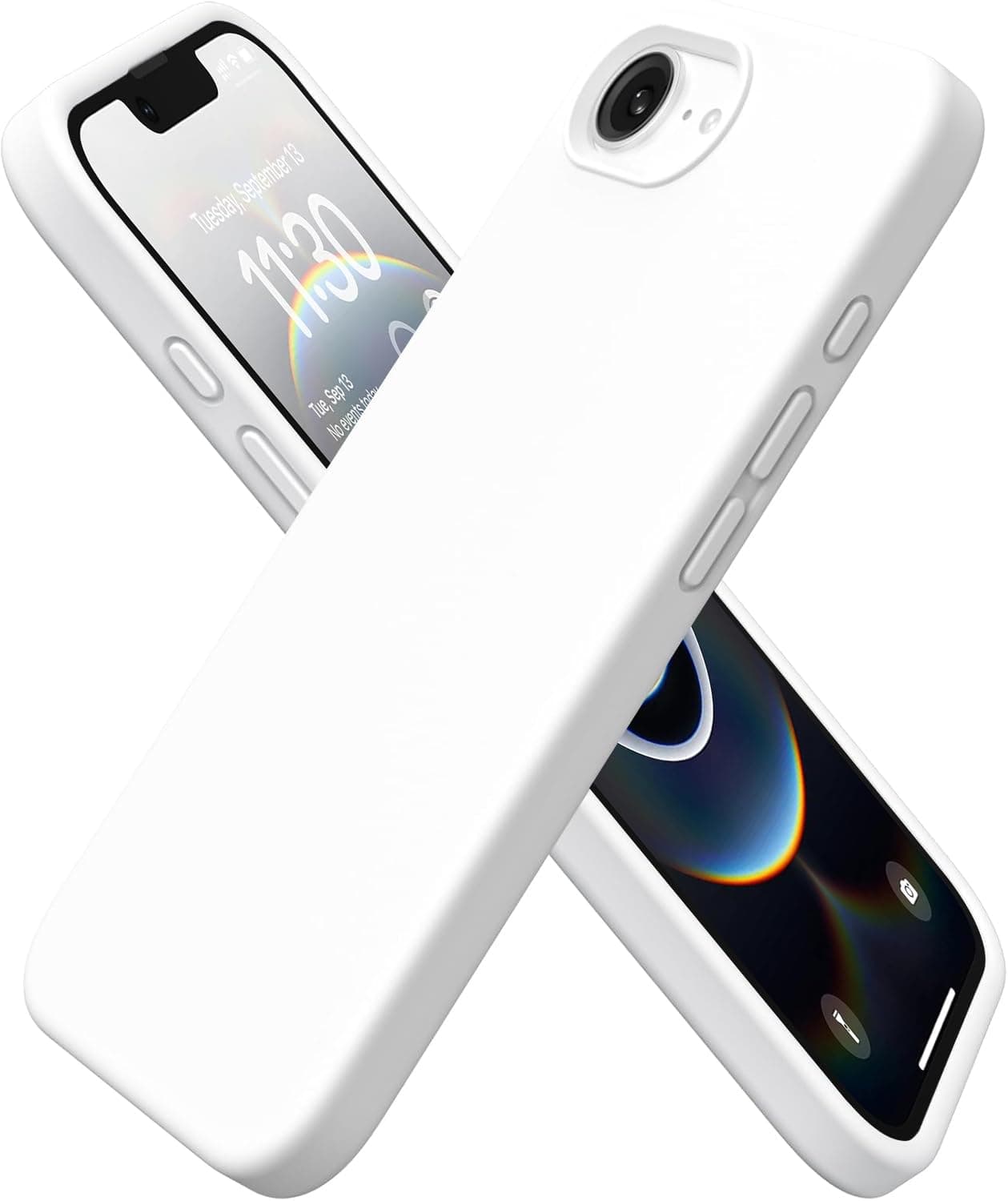 DIZORO Compatible with iPhone 17e / iPhone 16e Case 6.1" Liquid Silicone 3 Layers Full Covered Soft Gel Rubber Phone Case,Shockproof Protective Cover with Anti-Scratch Microfiber Lining-White
