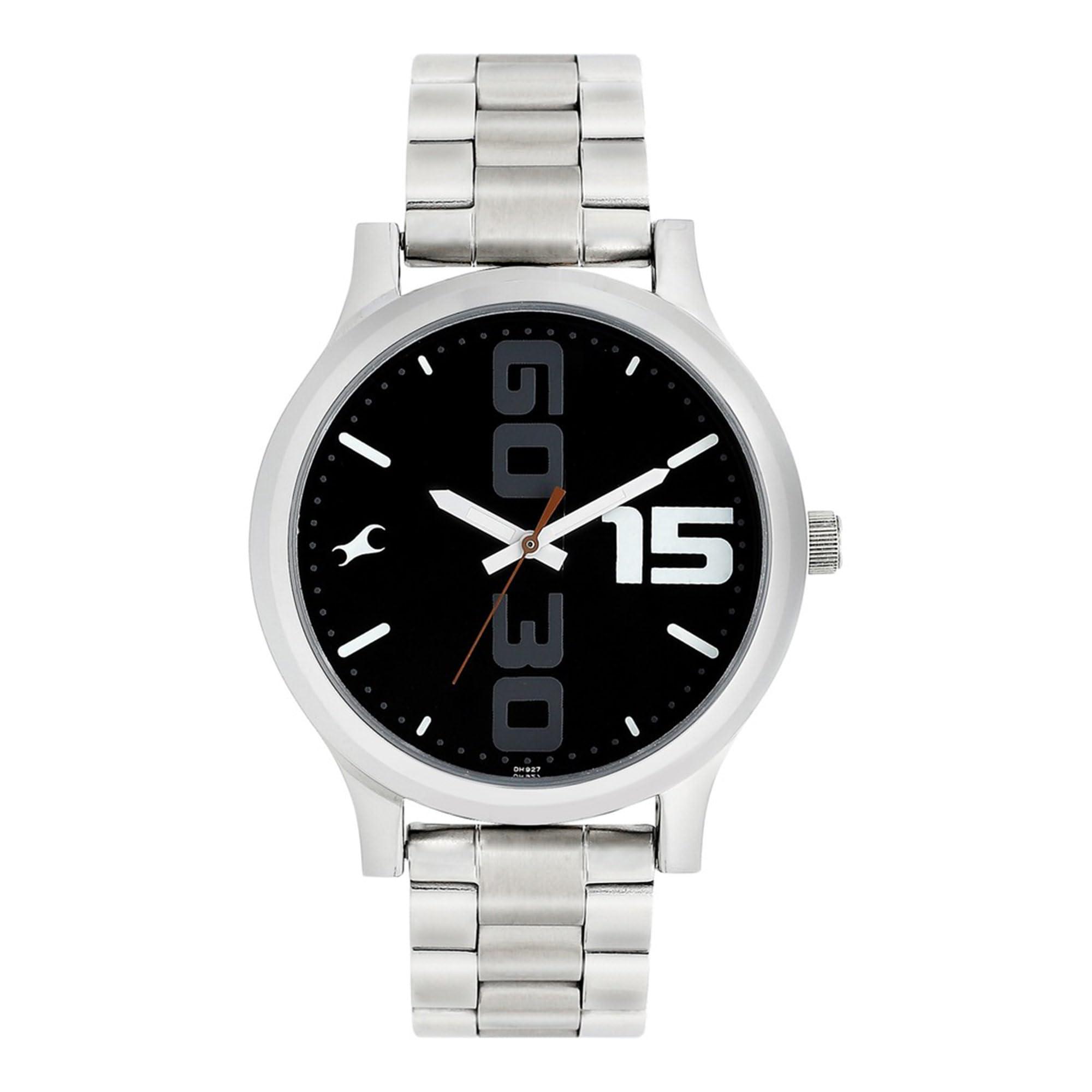 Fastrack Bold Quartz Analog Black Dial Silver Stainless Steel Strap Watch for Guys - NT38051SM04