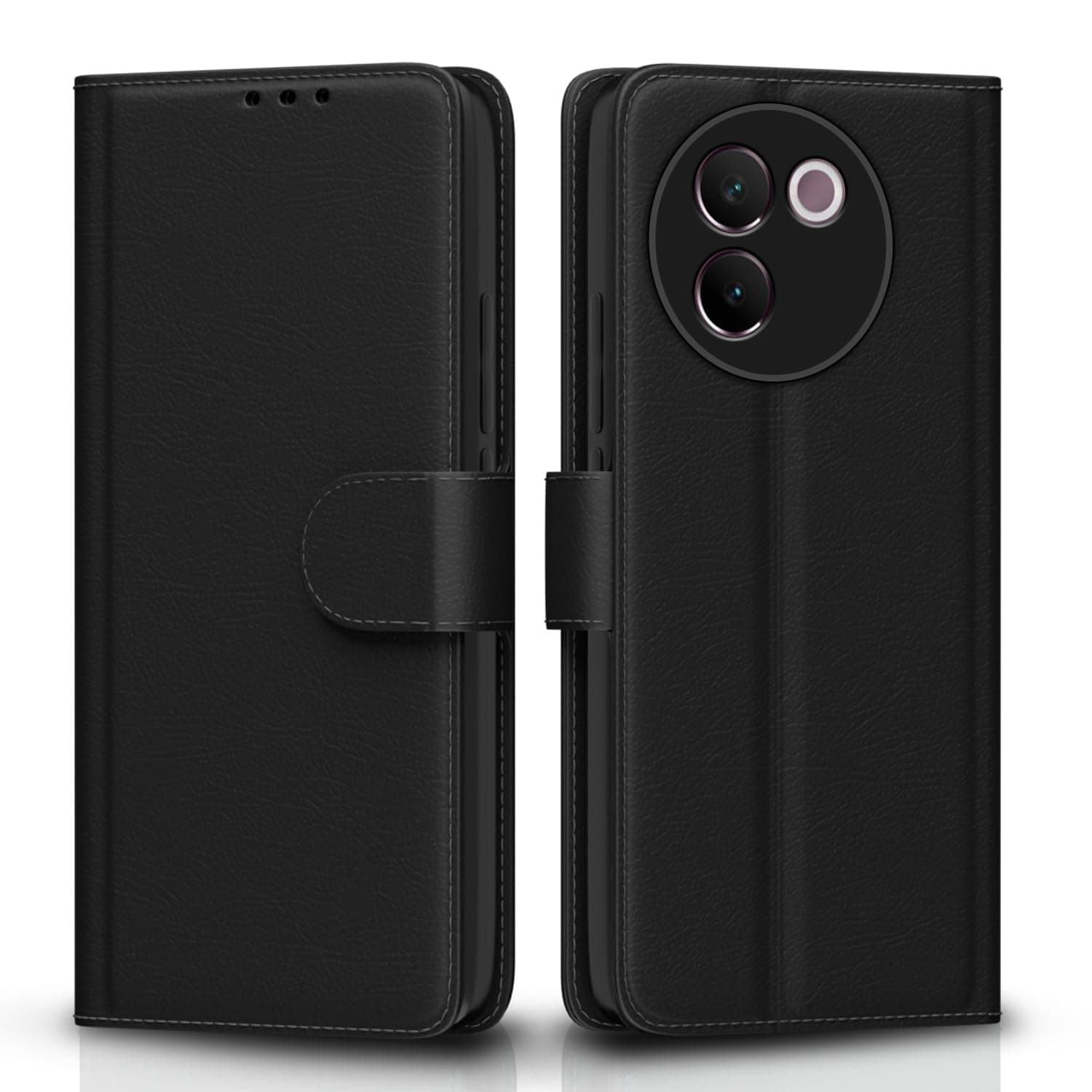 Pikkme Vivo V30e 5G Flip Cover Leather Finish | Inside TPU with Card Pockets | Wallet Stand and Shock Proof | Complete Protection Flip Case (Black)