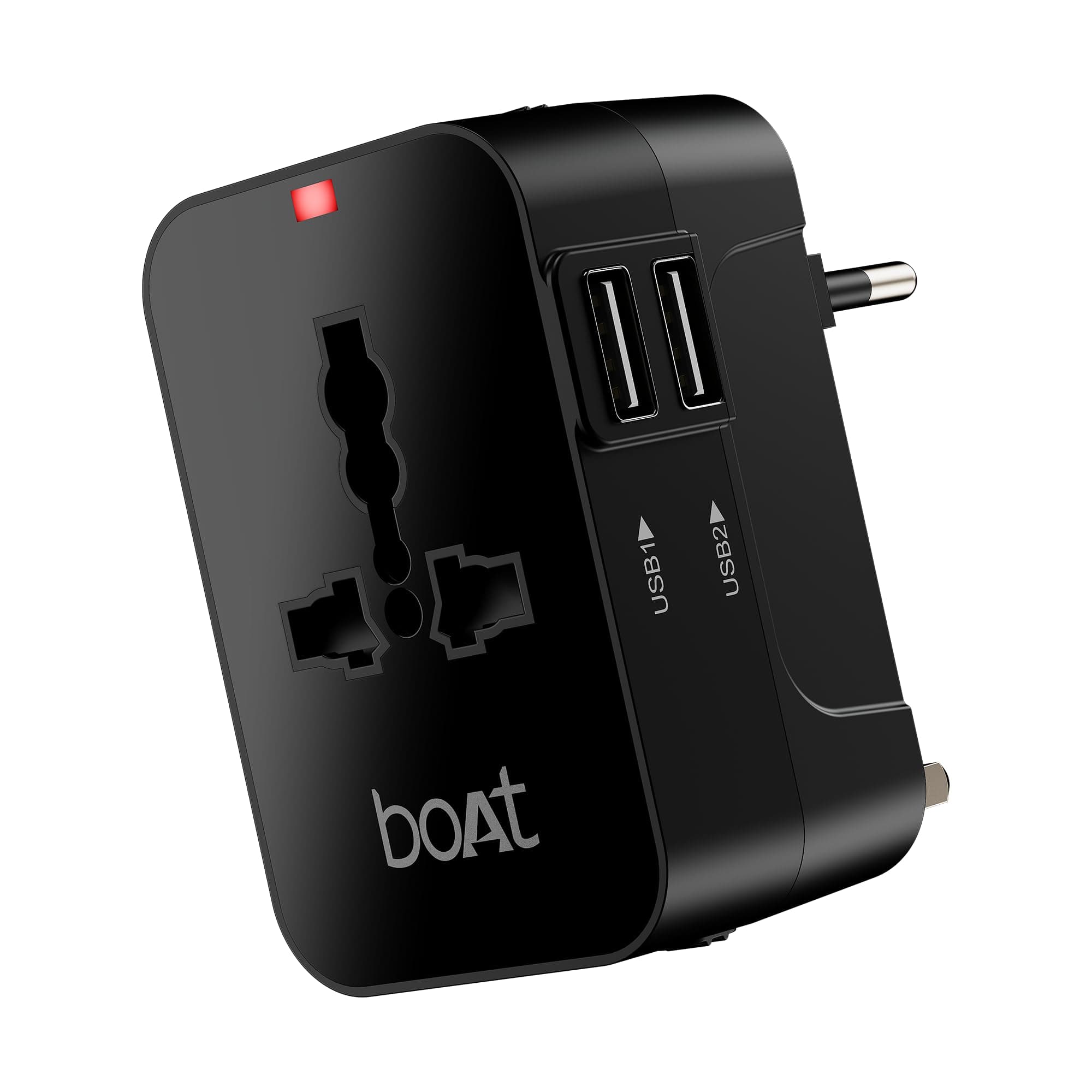 boAt Universal Travel Adapter C10 Compatible with US, UK, EU & AU Plug Types, Two USB Ports with 10W Max Support, 5-in-1 International Travel Adapter with Overheat/Overcharge Protection