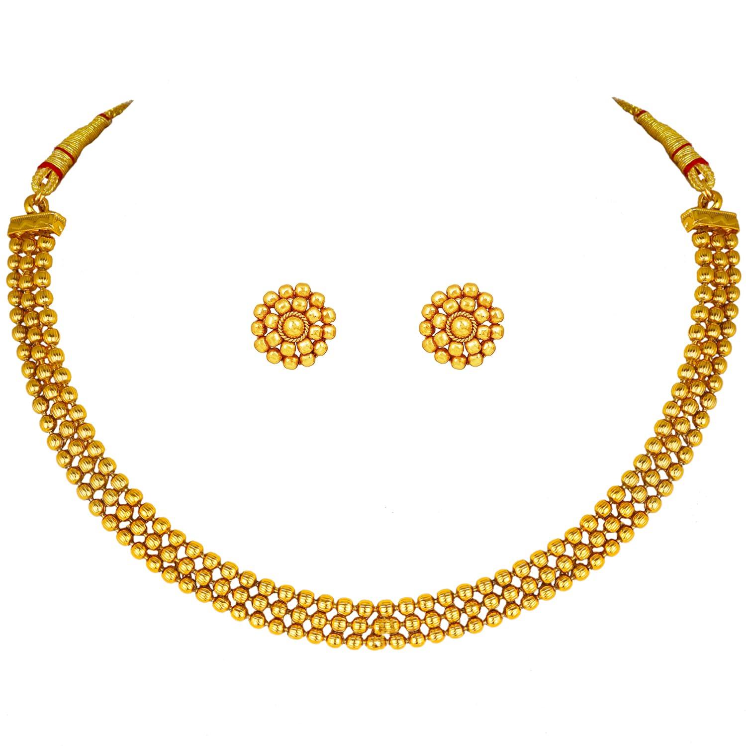 JFL - Jewellery for Less Traditional Ethnic One Gram Gold Plated Beaded Patta Necklace Set with Stud Earring for Women and Girls.,Valentine
