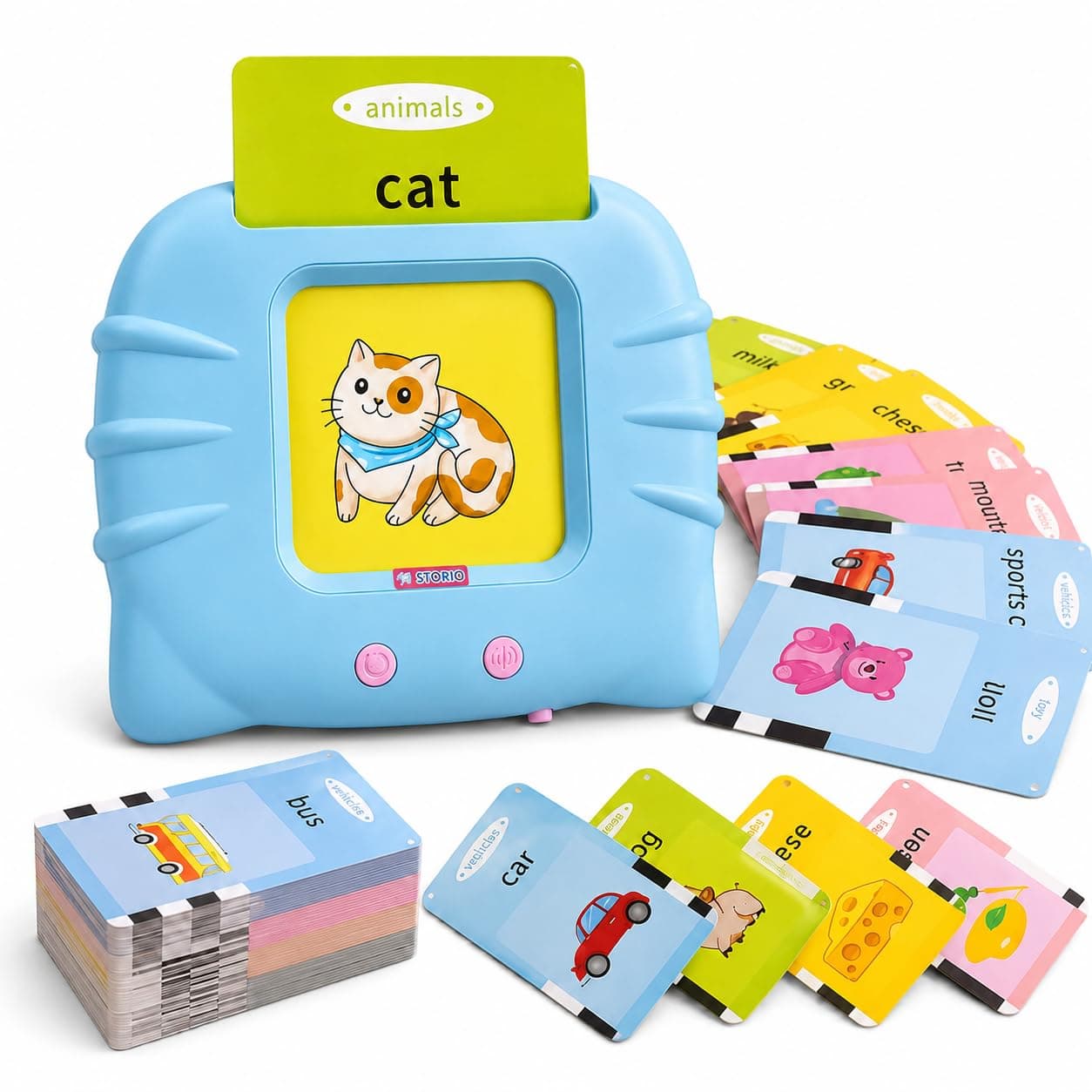 Storio Montessori Talking Flash Cards for Kids 2-5 Years | Rechargeable Educational Learning Toy for Toddlers | Cognitive Language Skills Builder for Boys & Girls | Sound Flashcard Device for Babies