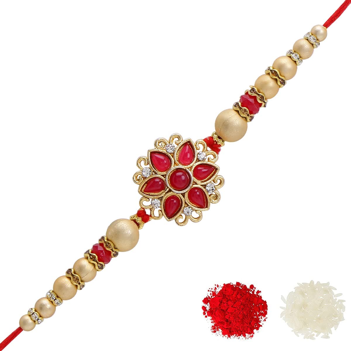 Riddhika Ventures Stylish Kundan and AD Ring Rakhi with Roli Chawal and Greeting Card (K11) For Men