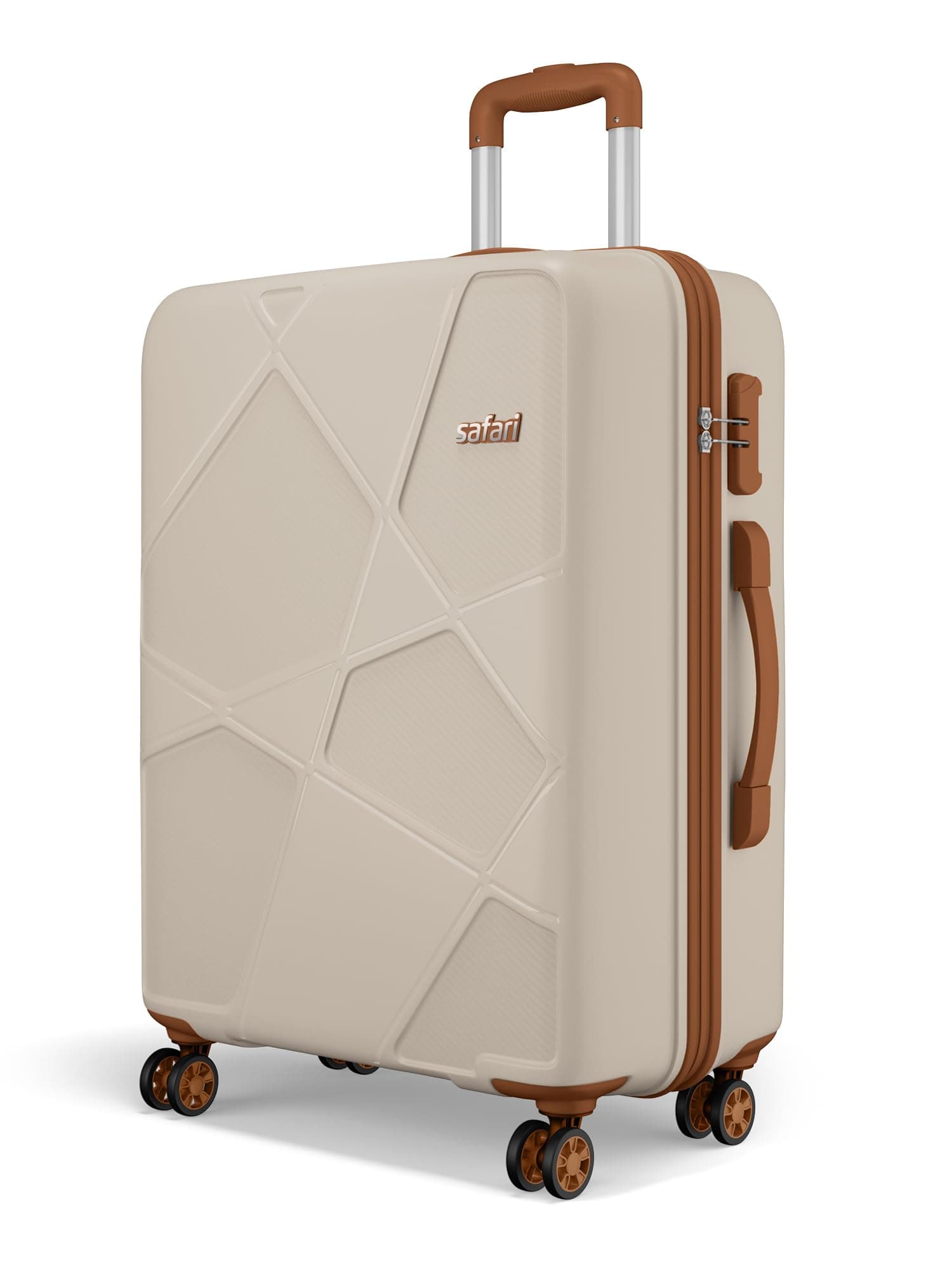 Safari Pentagon Pro 8 Wheels 75cm Large Size Trolley Bag, Hard Case Polypropylene, 360º Wheeling Check in Luggage, Suitcase for Travel, Trolley Bags for Travel, Luxury Beige