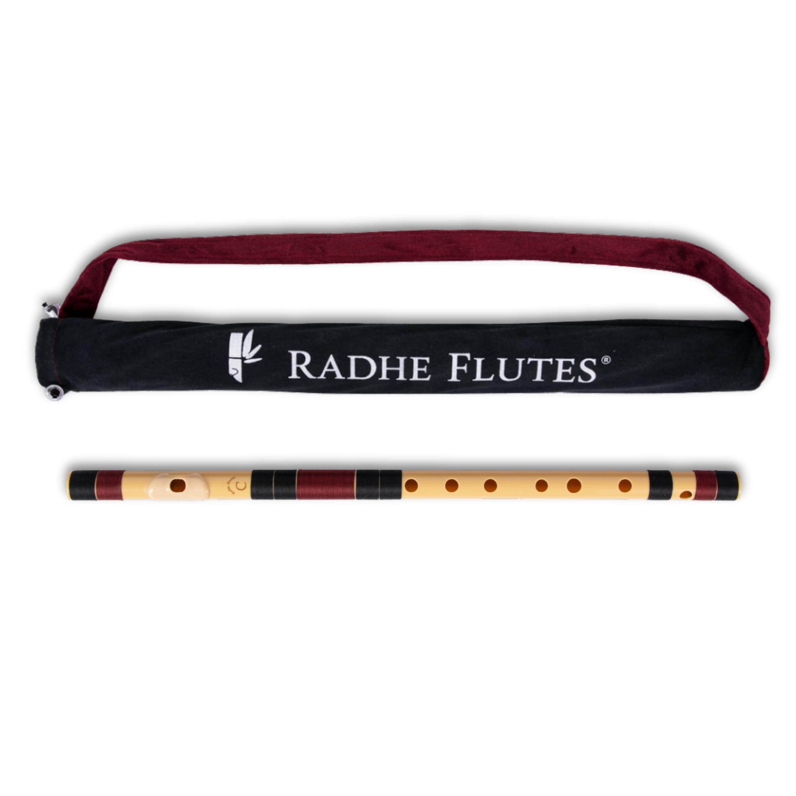Radhe Flutes | PVC Fiber | C Natural | Right Handed | Black & Maroon Threads | Assorted Colours for Velvet Cover + Complete Flute Beginners Online Course In Hindi and English