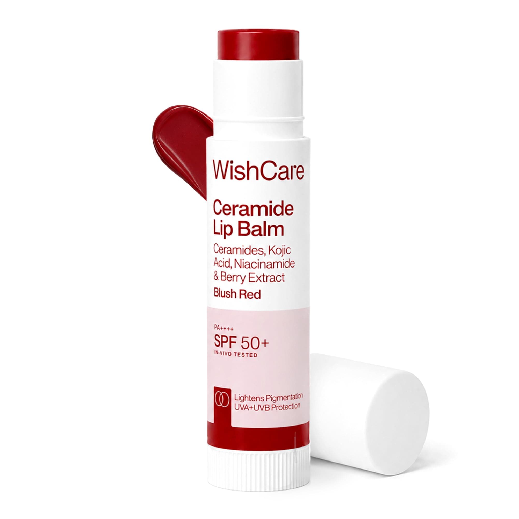WishCare Tinted Lip Balm SPF 50 PA++++ | Brightening Lip Balm for Dark Lips | In-Vivo Tested | Kojic Acid & Niacinamide | For Women | 5g (Blush Red)